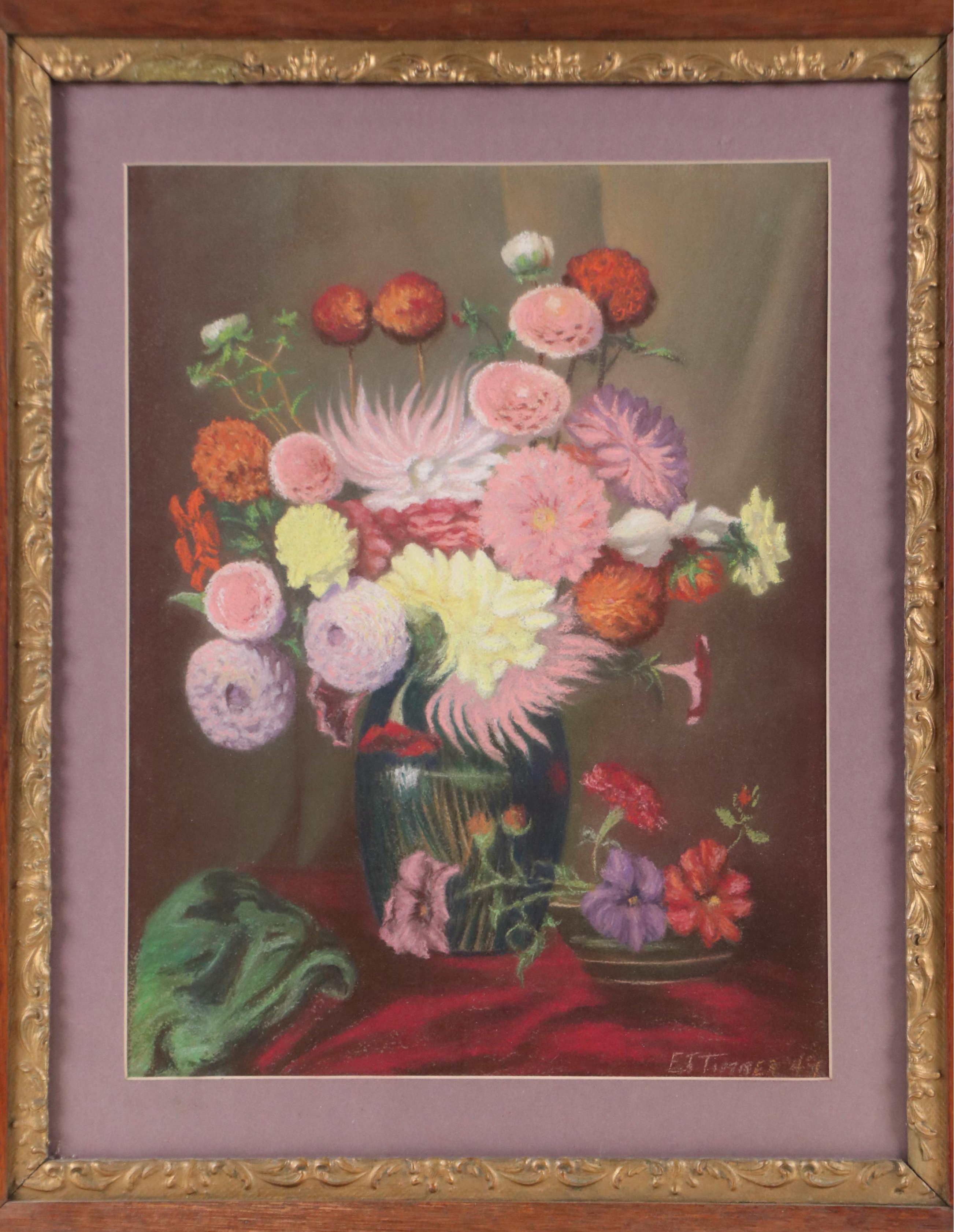 E. J. Turner Floral Still Life Pastel Drawing, 1949