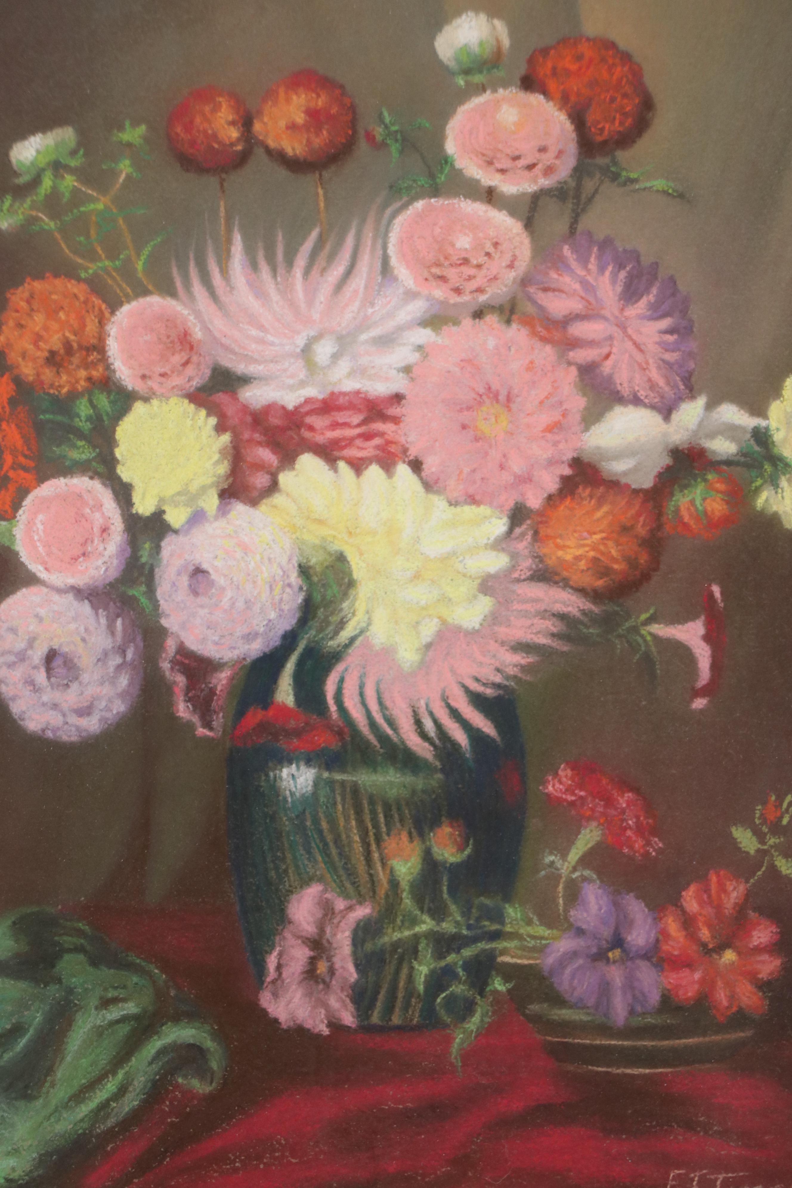 E. J. Turner Floral Still Life Pastel Drawing, 1949