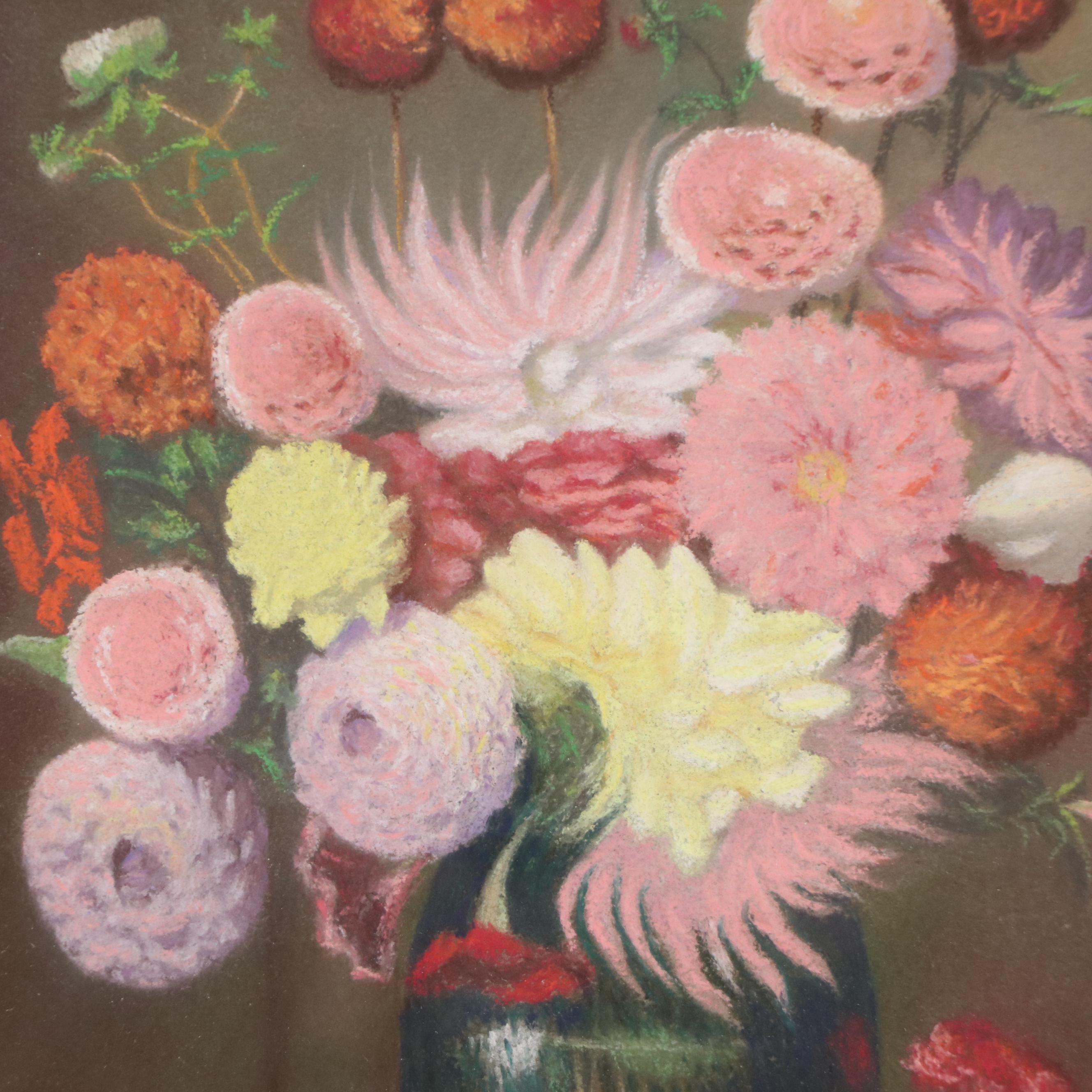 E. J. Turner Floral Still Life Pastel Drawing, 1949