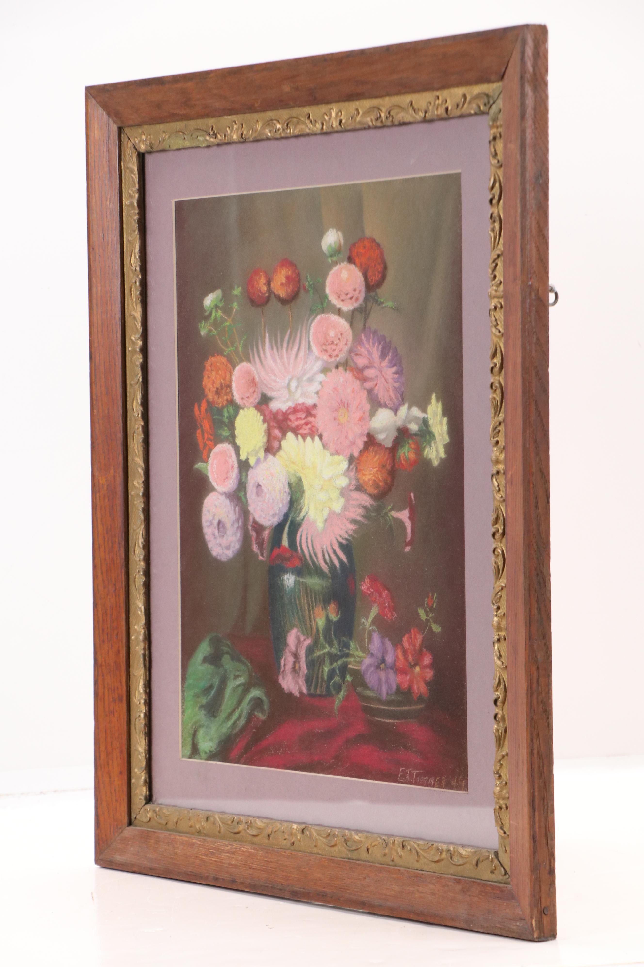 E. J. Turner Floral Still Life Pastel Drawing, 1949