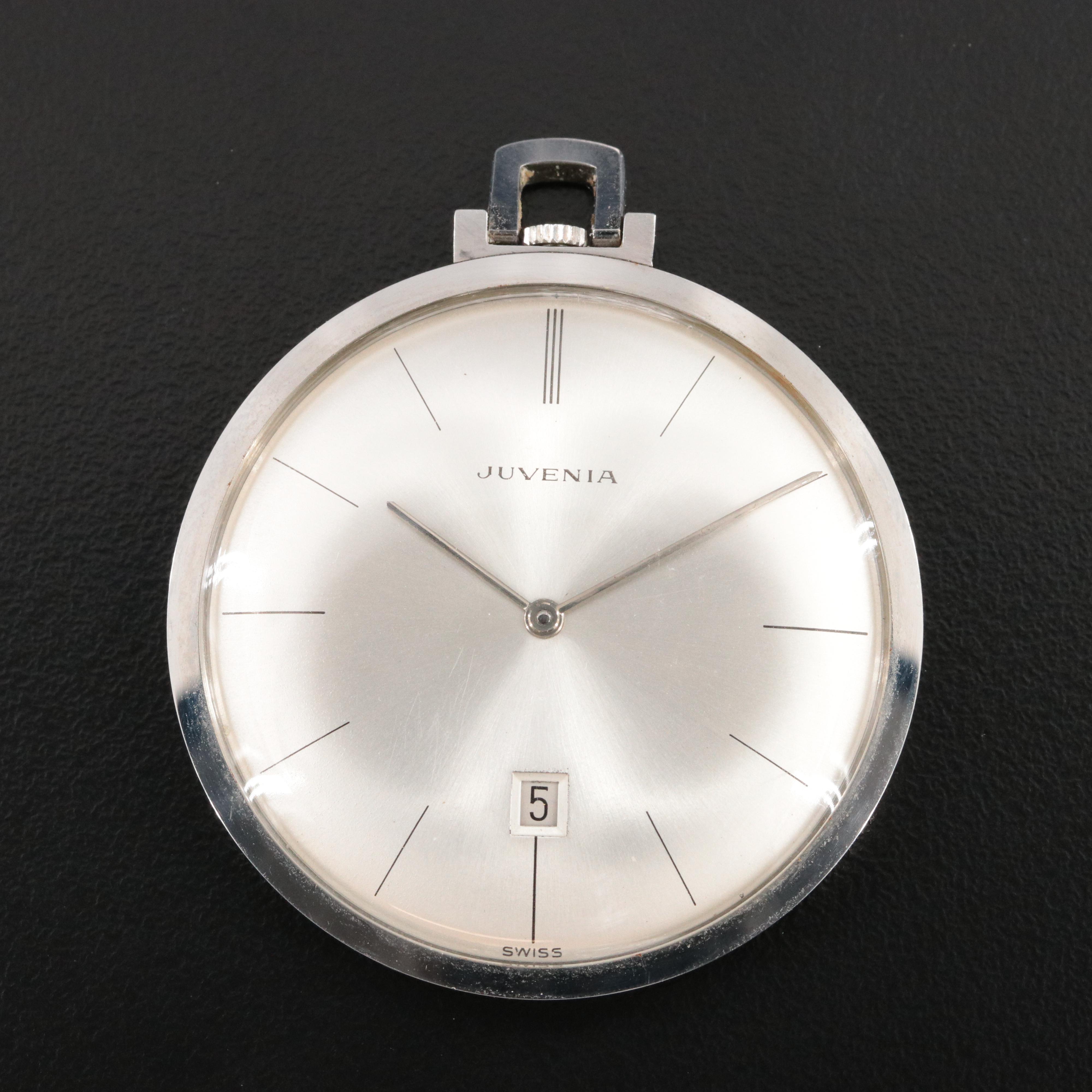 Juvenia Thin Stainless Steel Stem Wind Pocket Watch