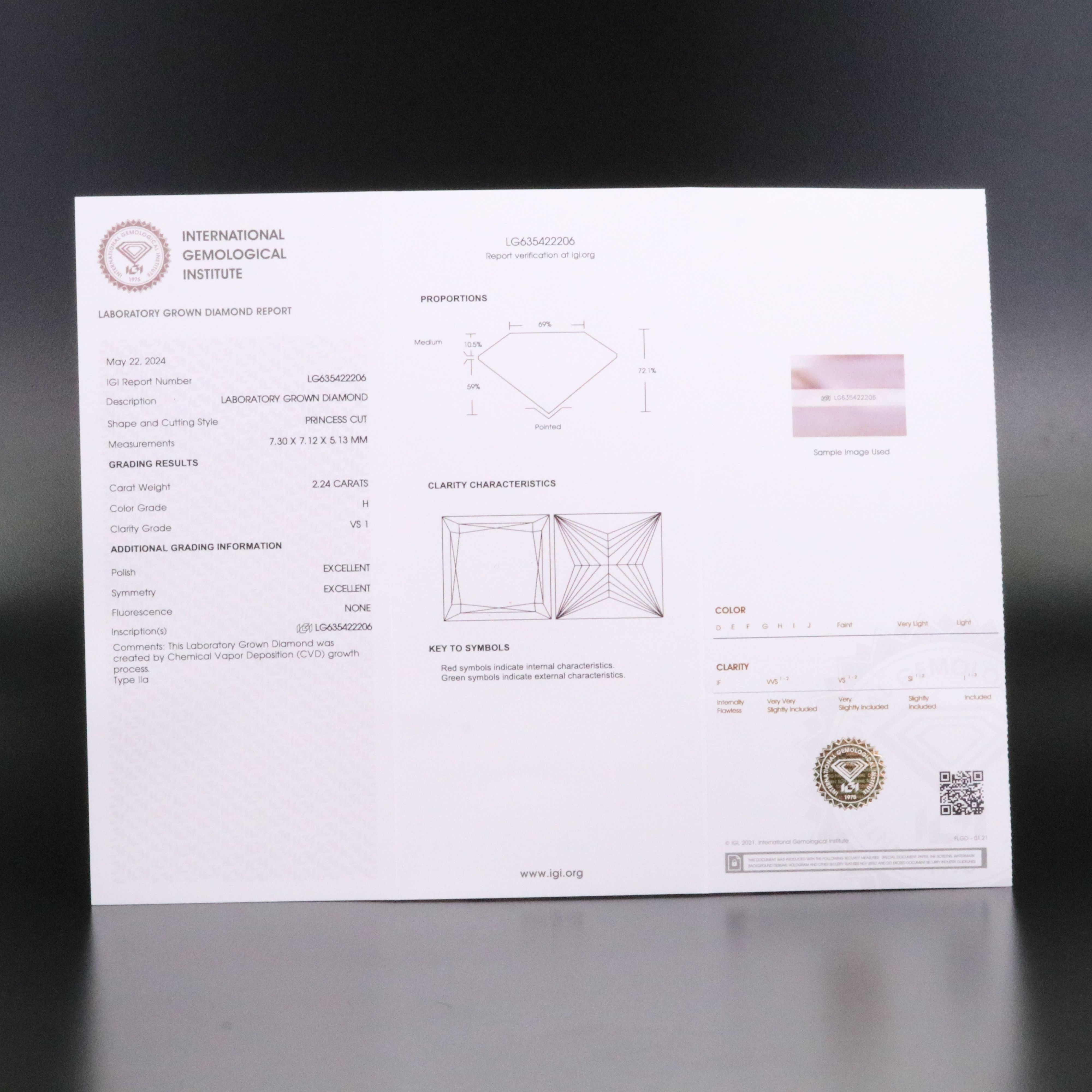 Loose 2.24 CT Lab Grown Diamond with IGI Report