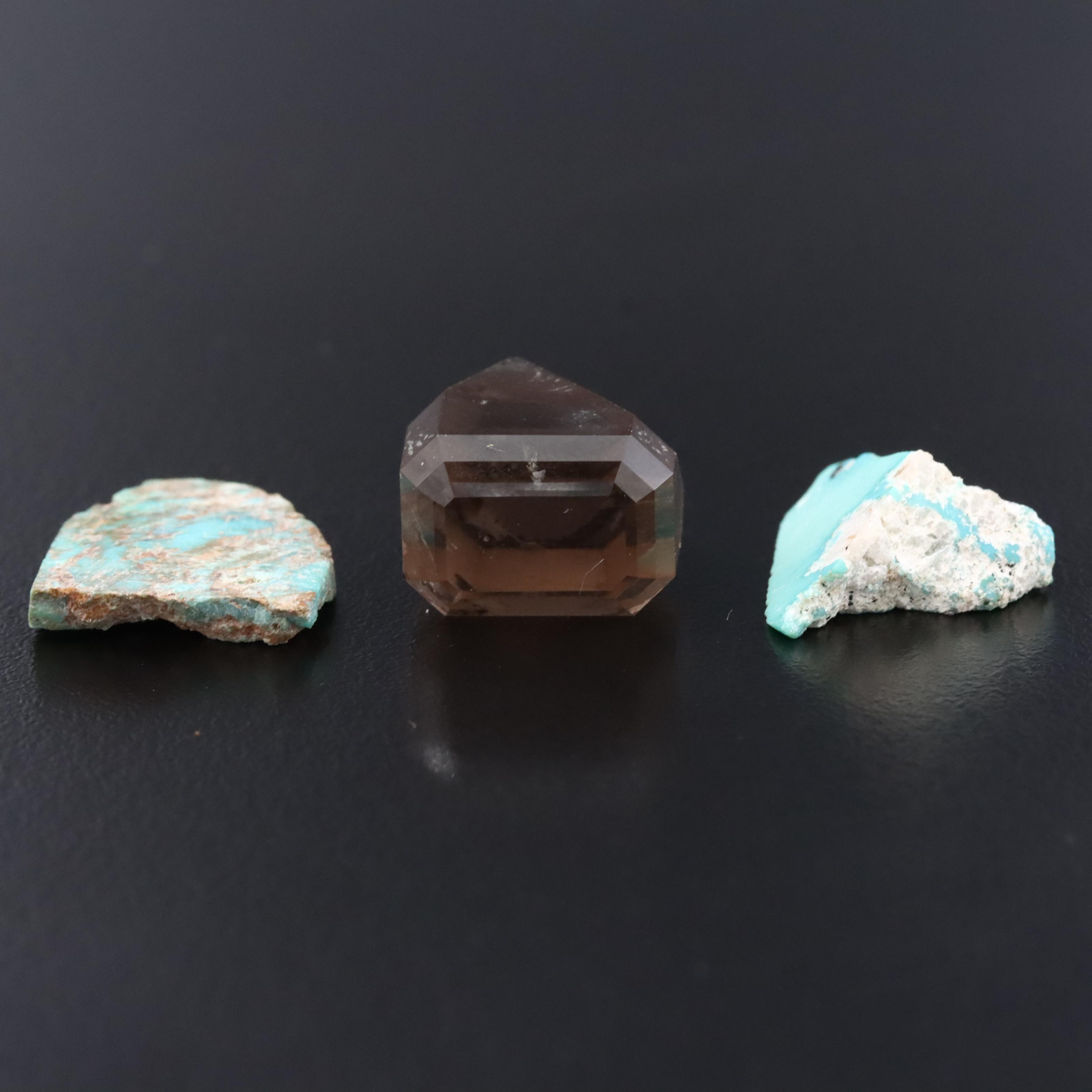 Loose Smoky Quartz and Rough Turquoise