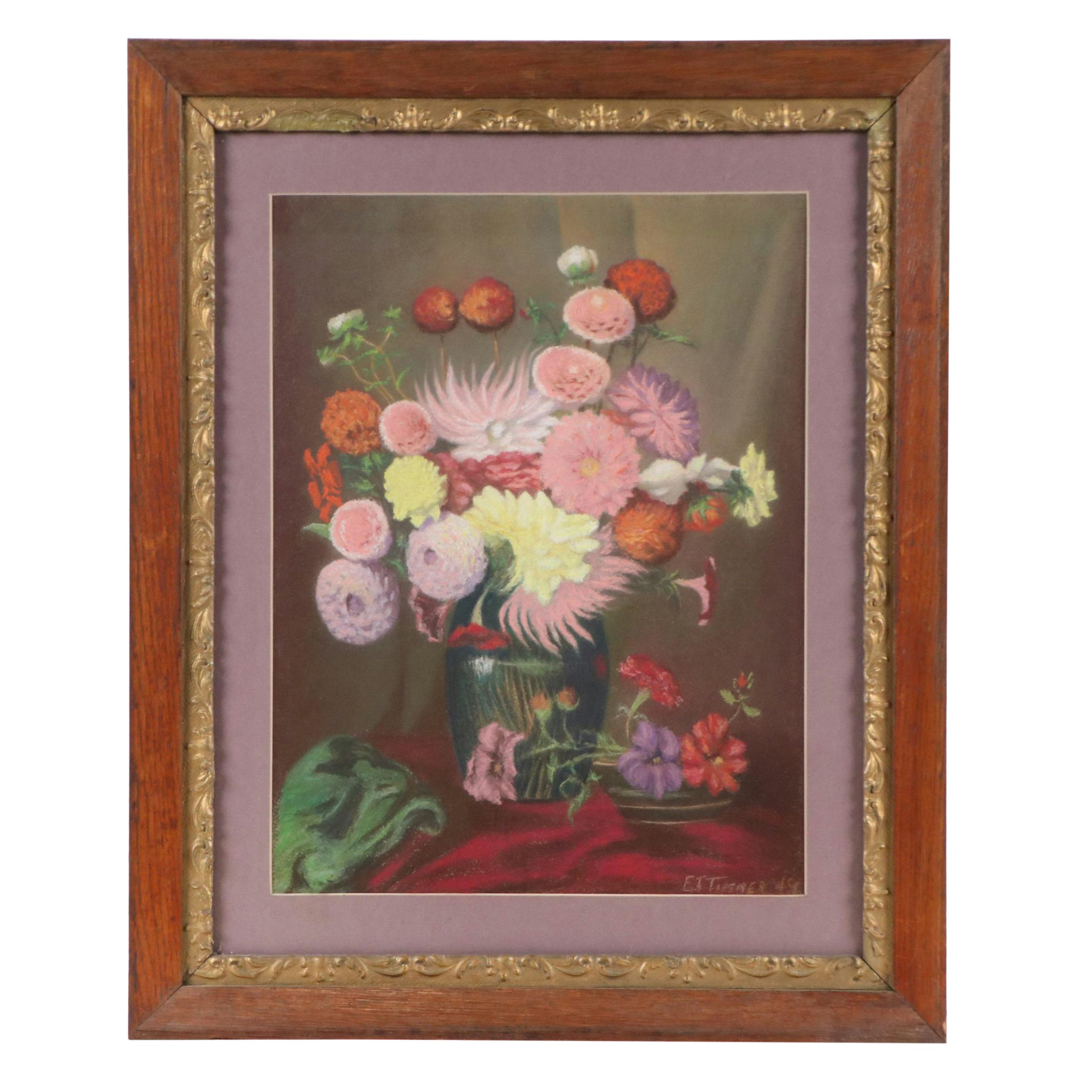 E. J. Turner Floral Still Life Pastel Drawing, 1949