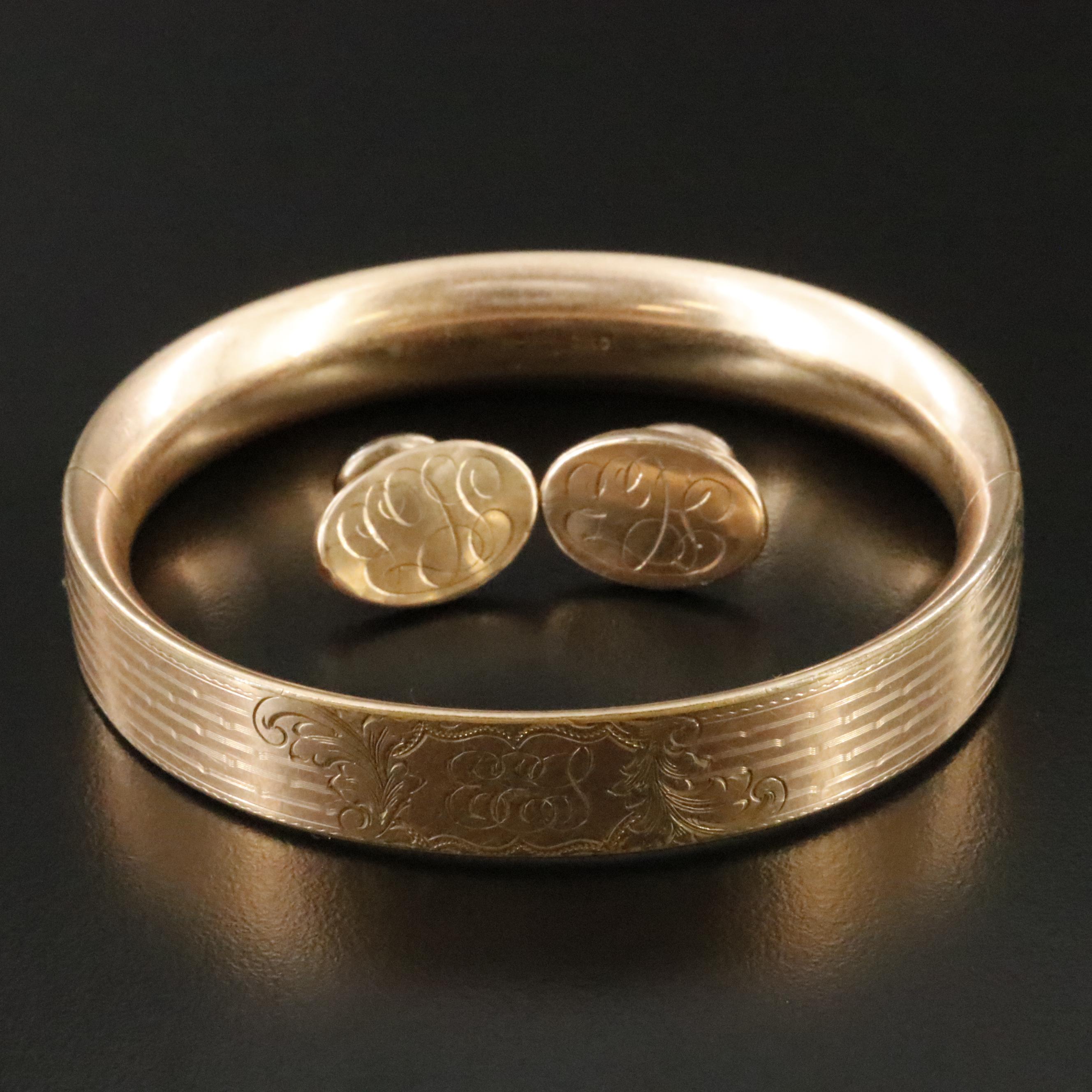 Monogrammed Antique Gold-Filled Bangle with Cufflinks