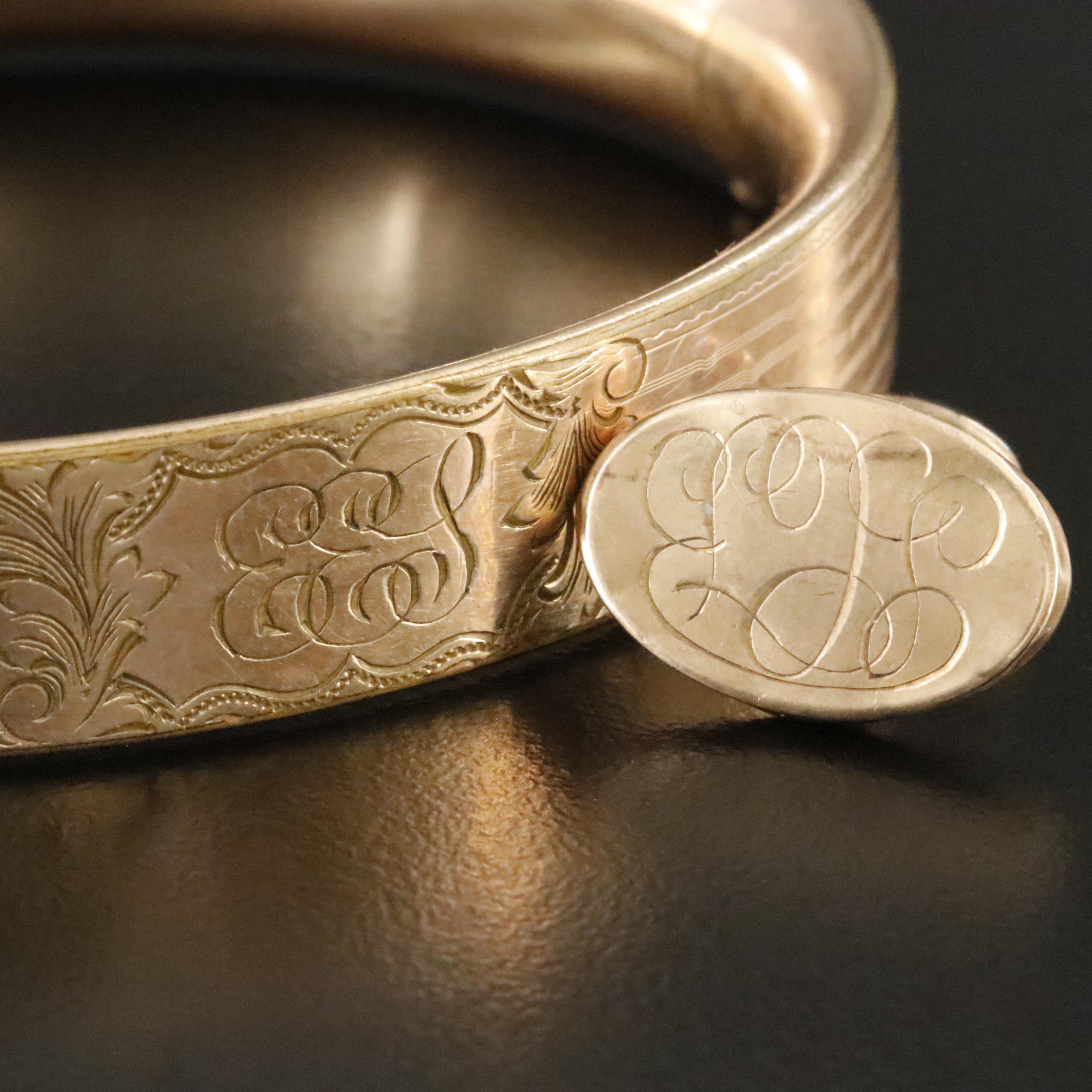 Monogrammed Antique Gold-Filled Bangle with Cufflinks