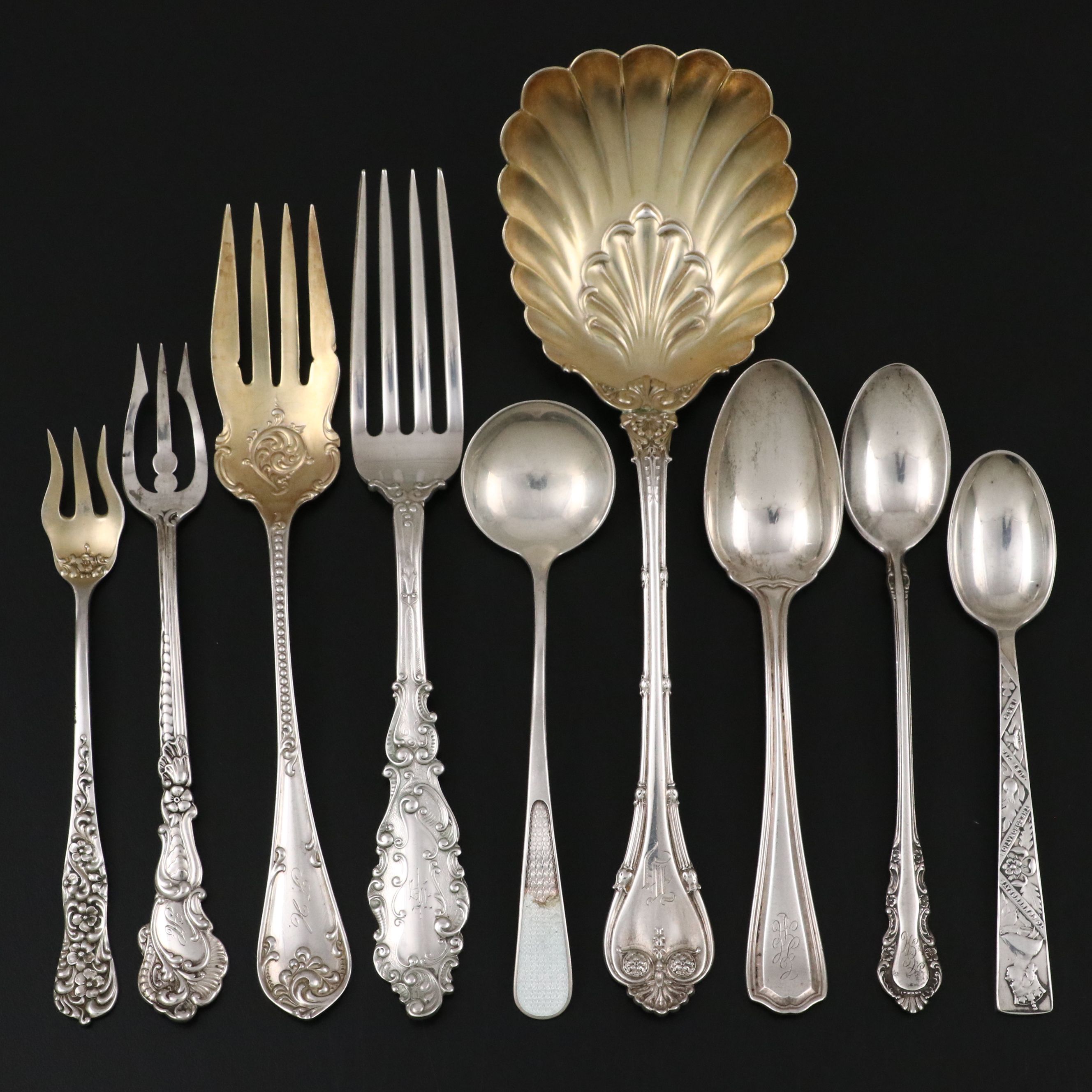 Mappin & Webb Sterling 1952 Coronation Spoon with Parcel Gilt and Other Utensils