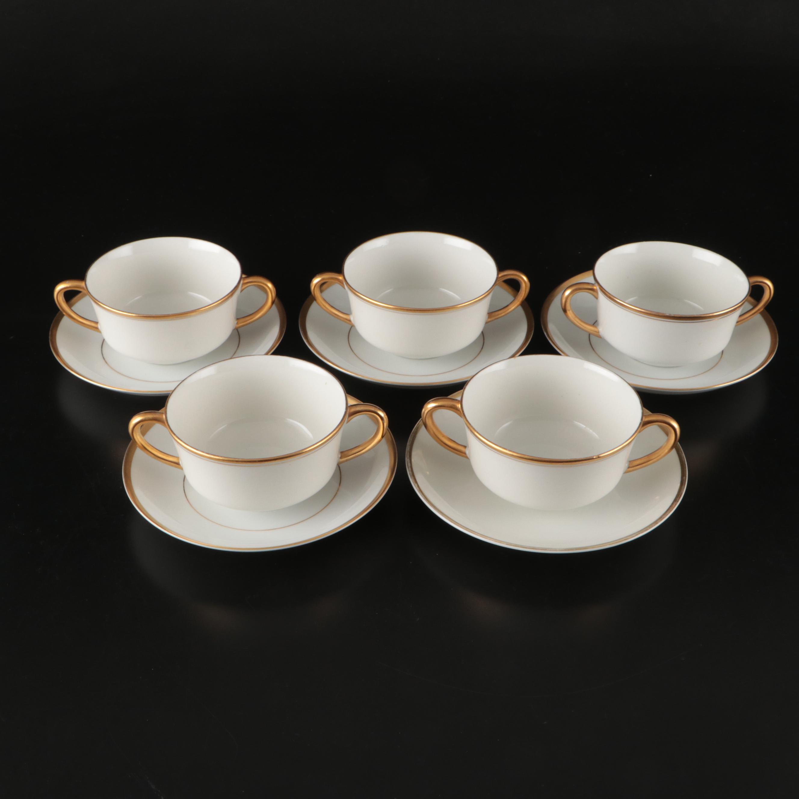 Noritake Gilt Rimmed White Porcelain Cream Soup Bowls