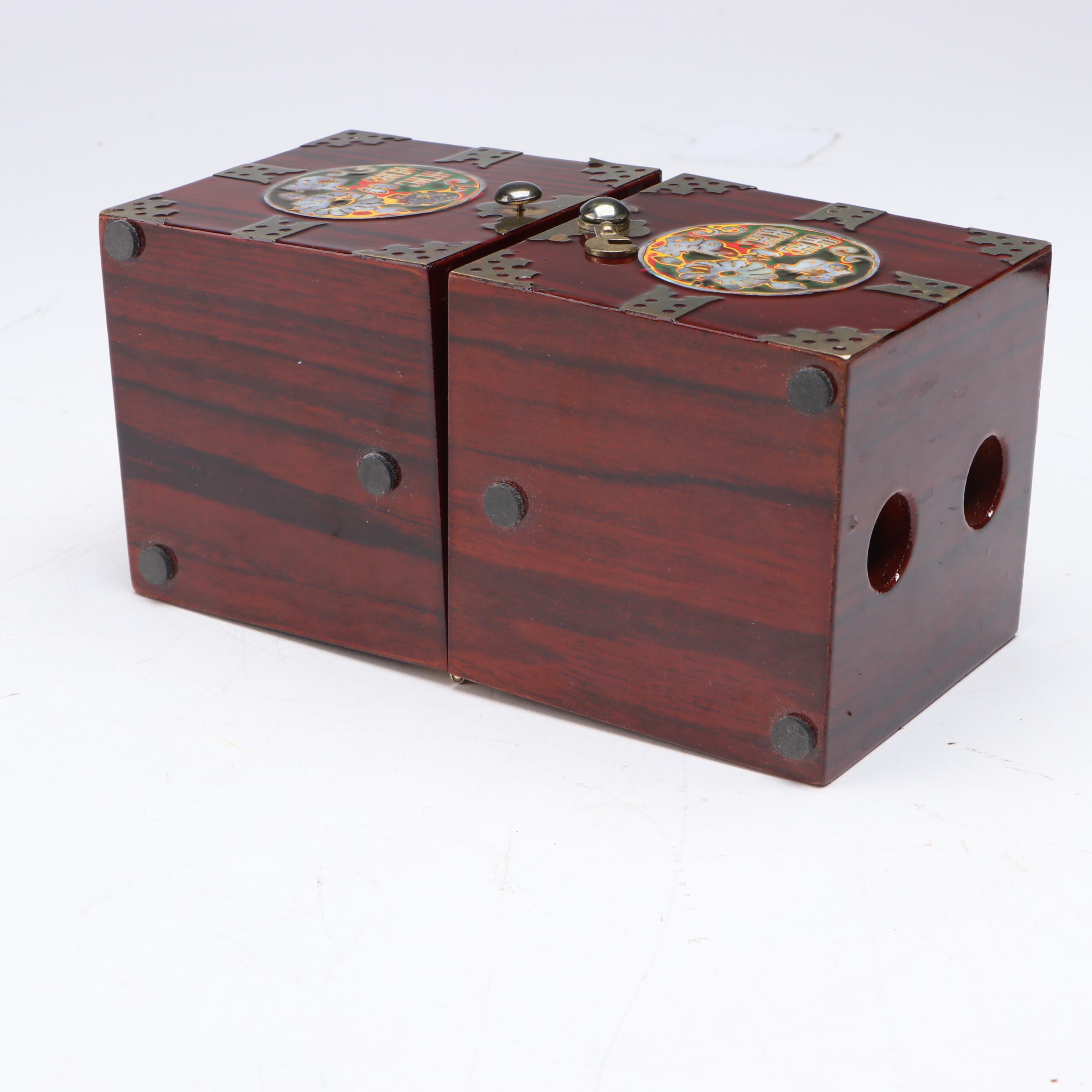 Chuckmuck Pouch and Japanese Moriage Porcelain Vase, Abalone Inlay Box