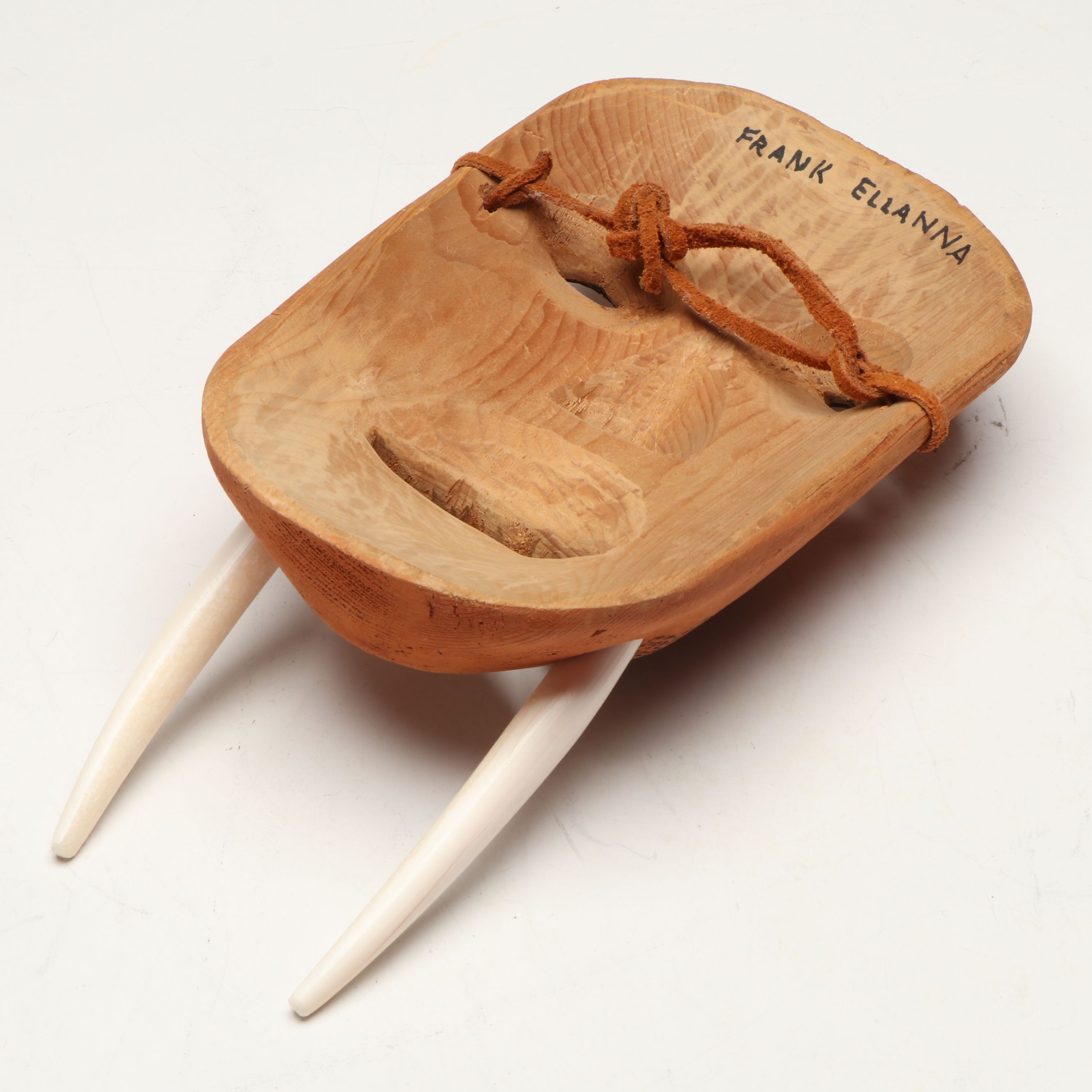 Frank Ellanna Inūpiat Wood and Ivory Walrus Mask, Late 20th Century