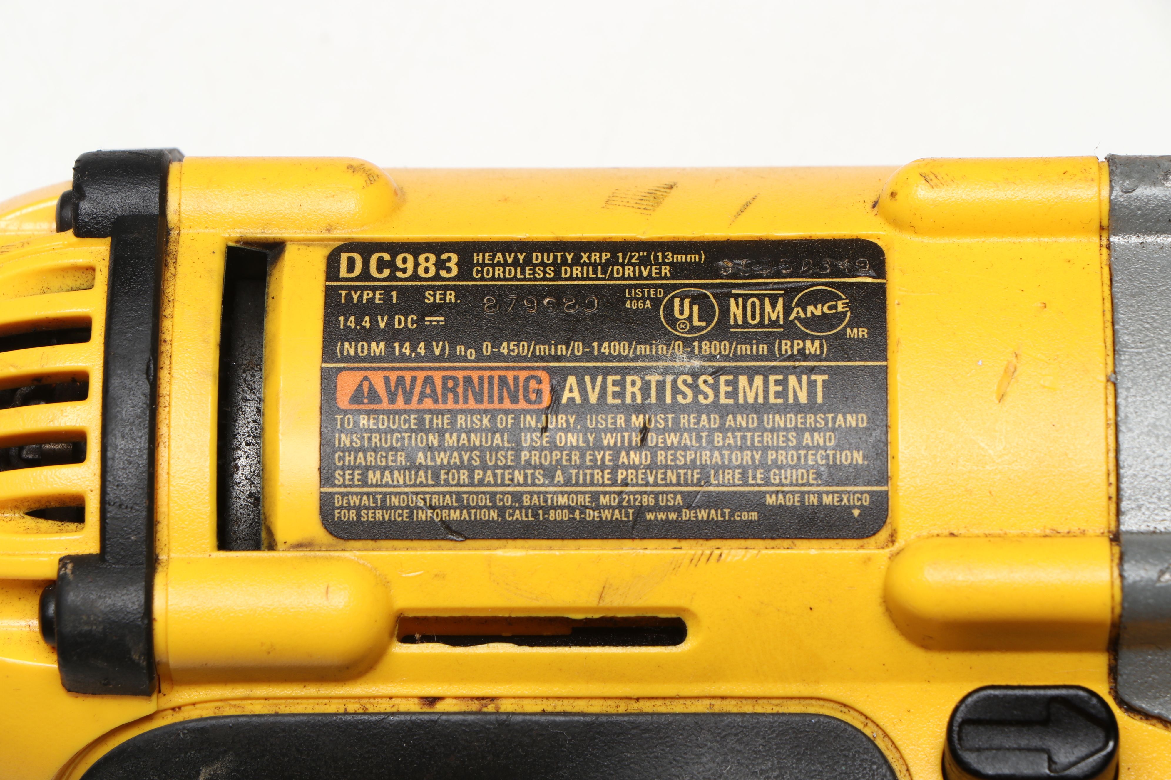 DeWalt DC983 Cordless Drill with Various Drill Bits and Storage Containers