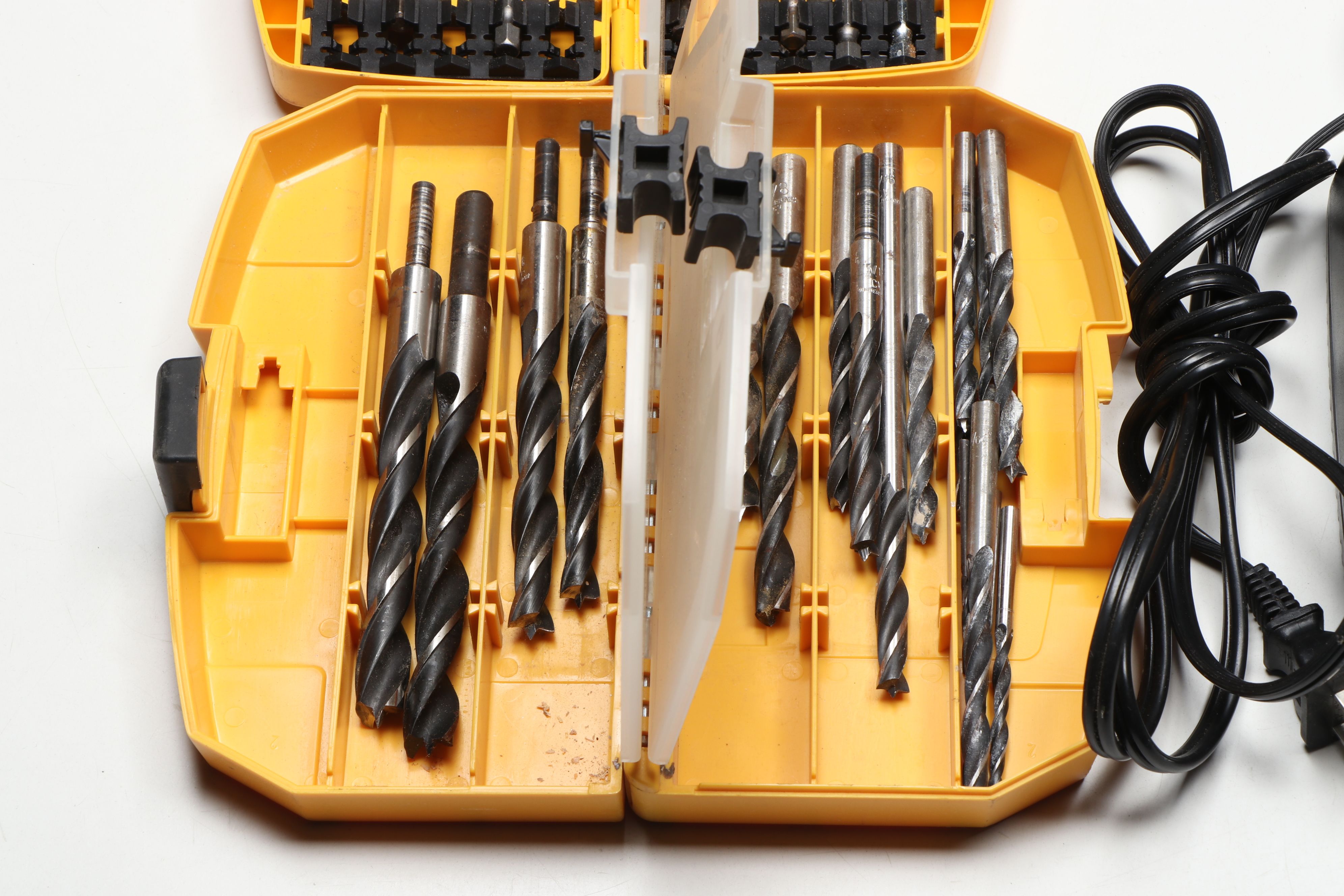 DeWalt DC983 Cordless Drill with Various Drill Bits and Storage Containers