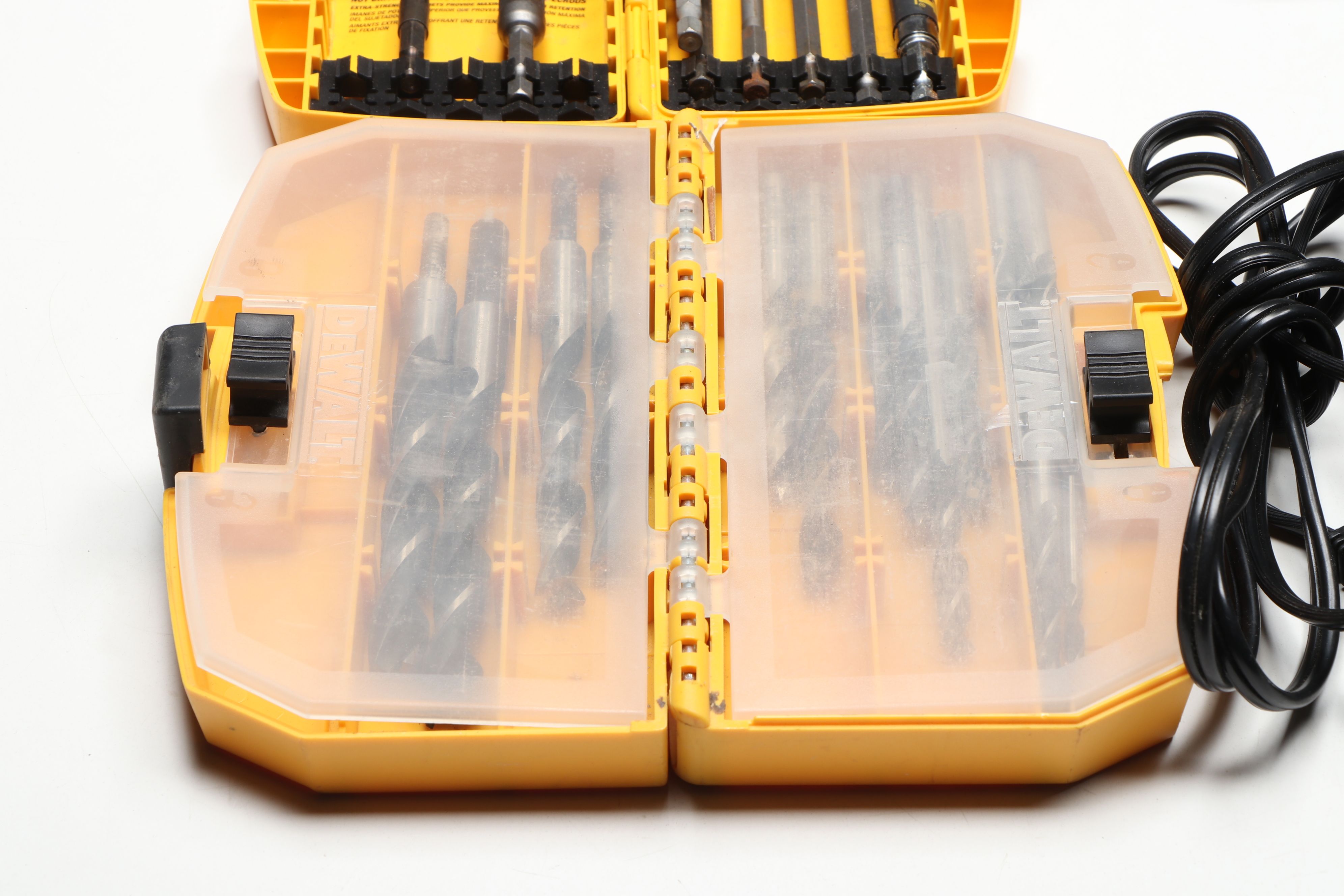 DeWalt DC983 Cordless Drill with Various Drill Bits and Storage Containers