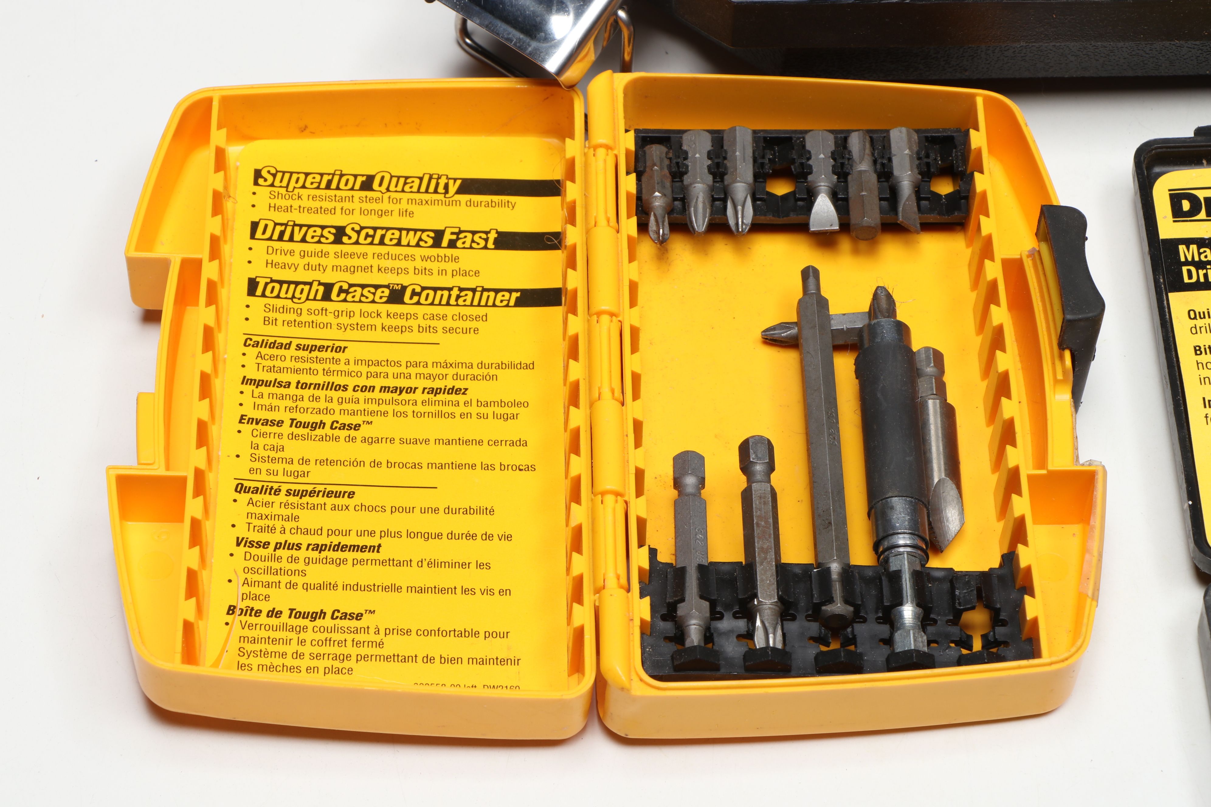 DeWalt DC983 Cordless Drill with Various Drill Bits and Storage Containers