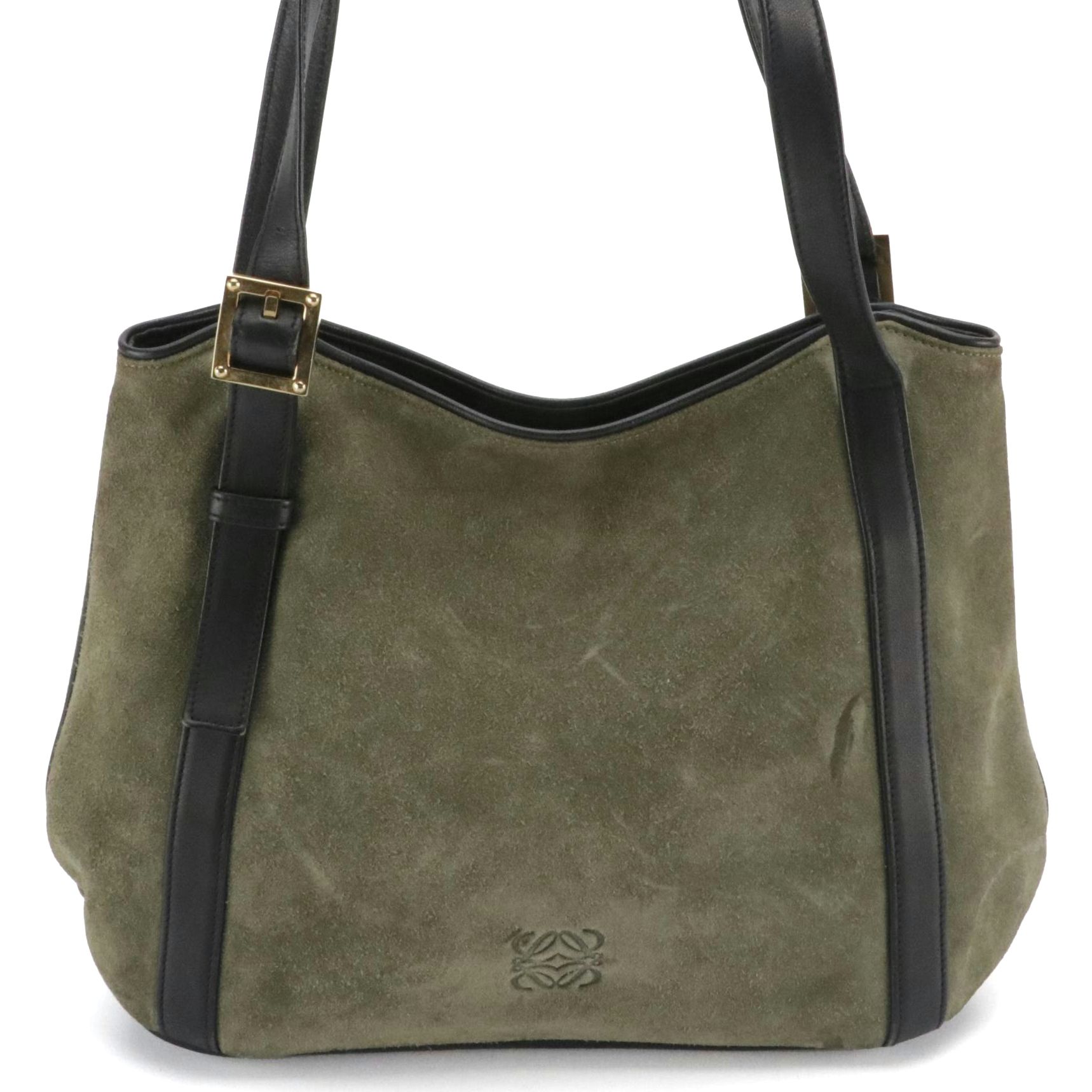 Loewe Anagram Embossed Suede and Leather Shoulder Bag