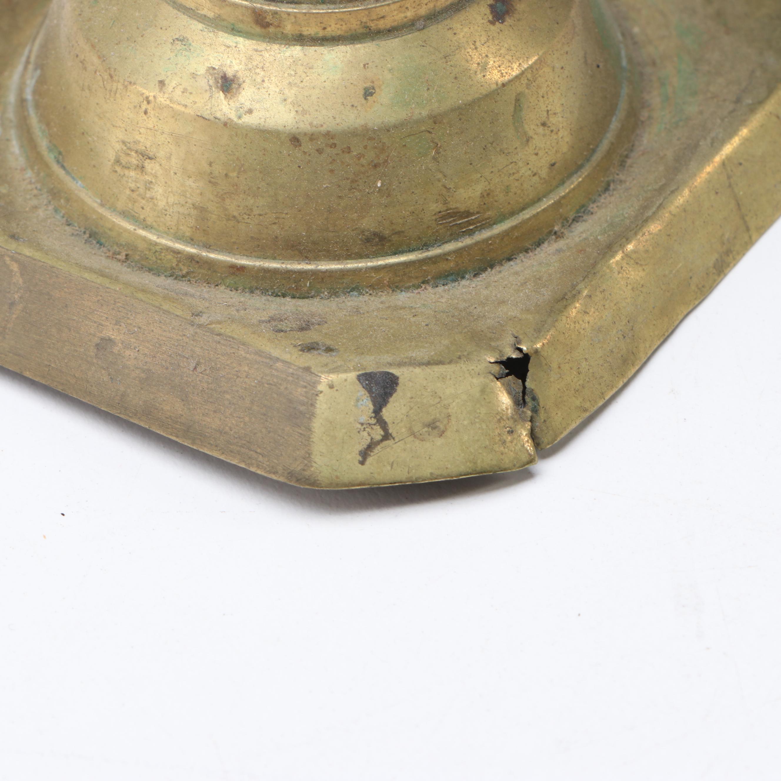 English Brass Candlestick Pairs with Push-ups, Antique