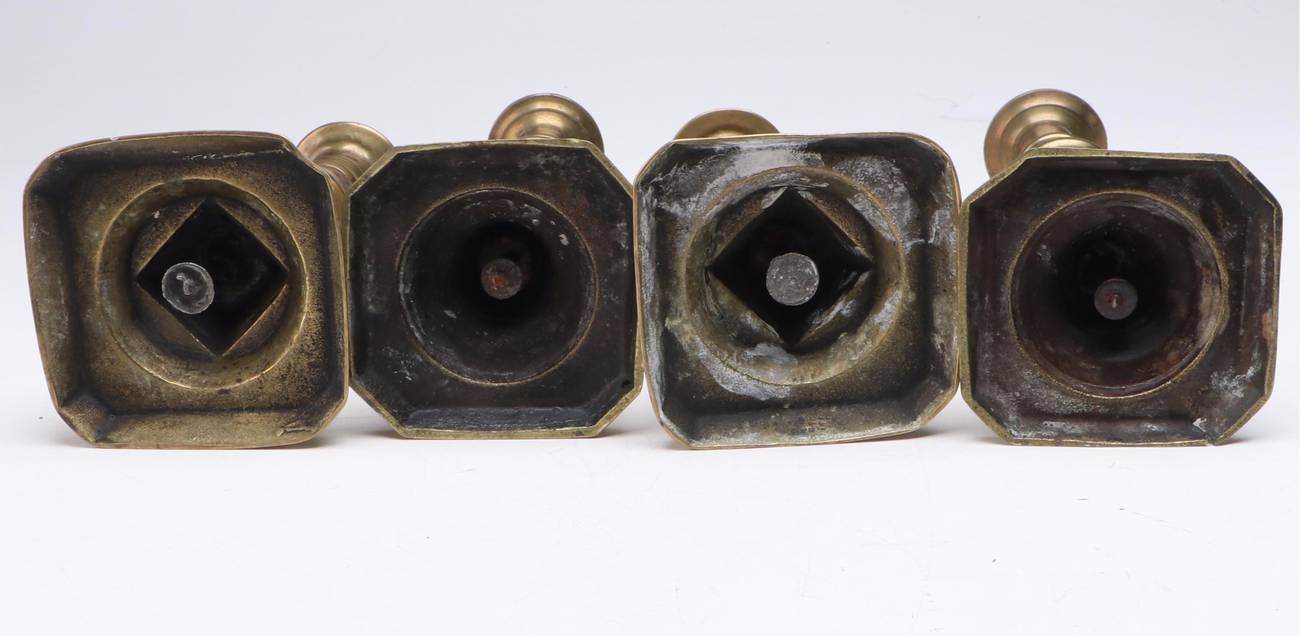 English Brass Candlestick Pairs with Push-ups, Antique