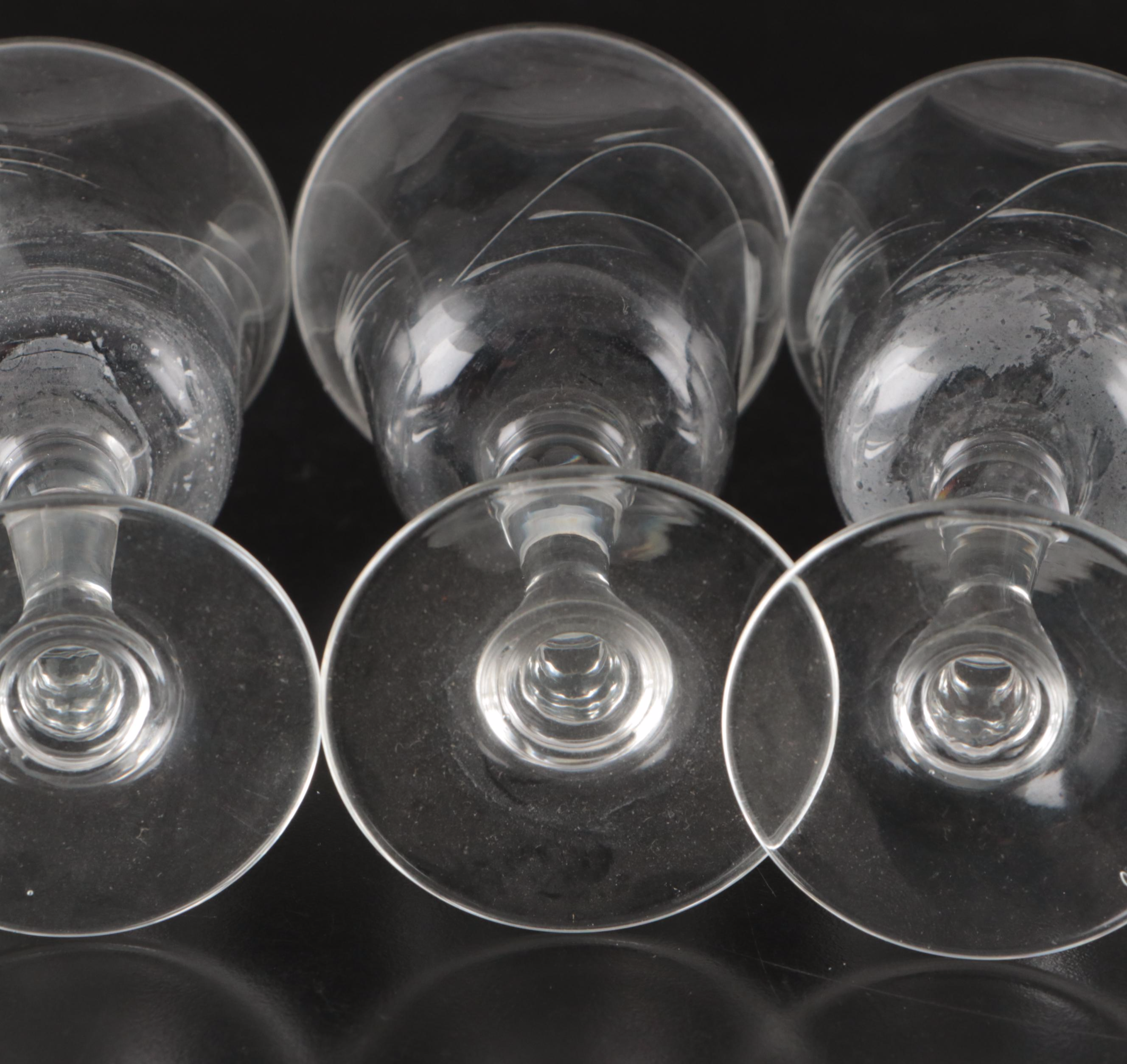 Mid Century Modern Style Etched Wheat Pattern Wine Glasses