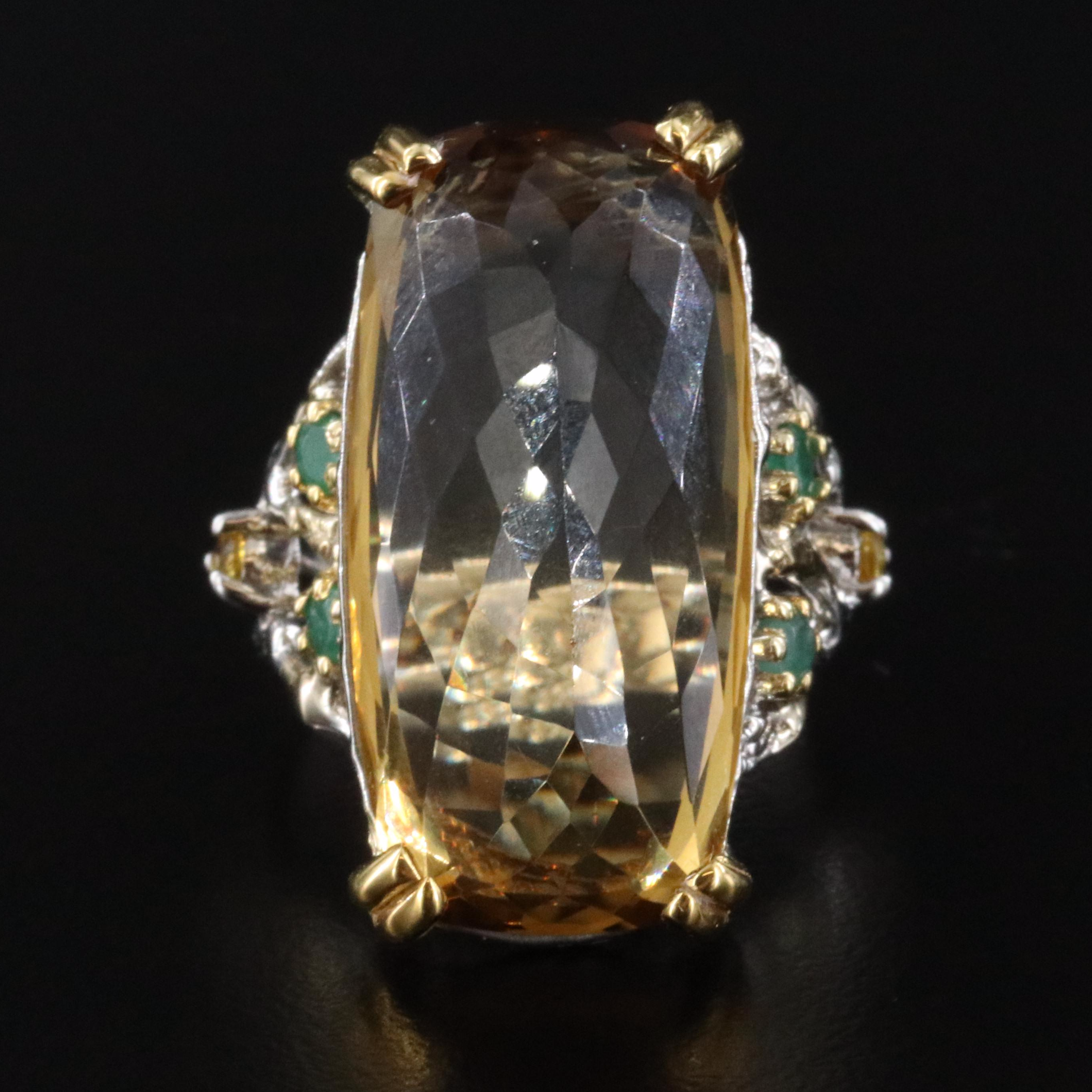 Sterling Citrine and Emerald RIng