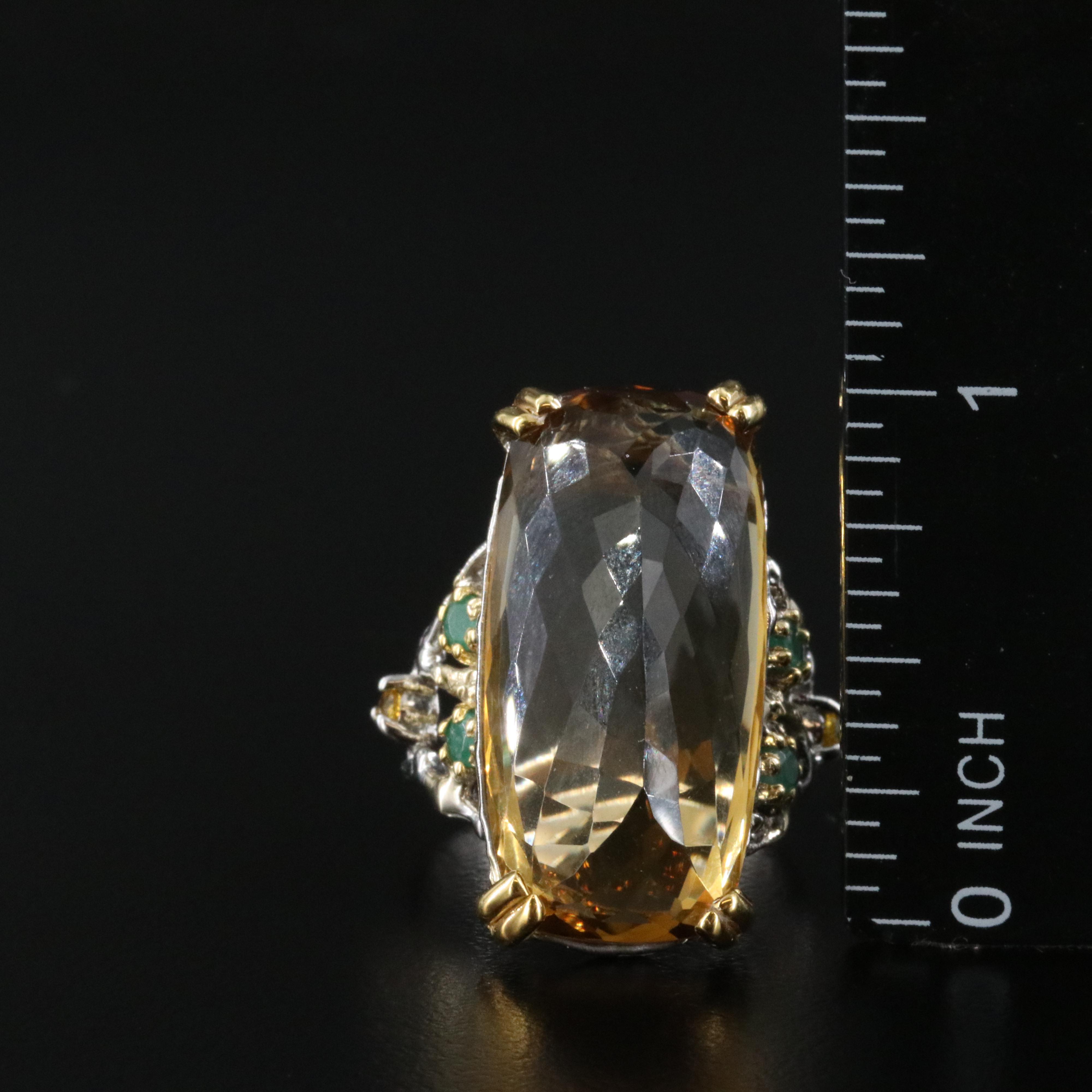 Sterling Citrine and Emerald RIng