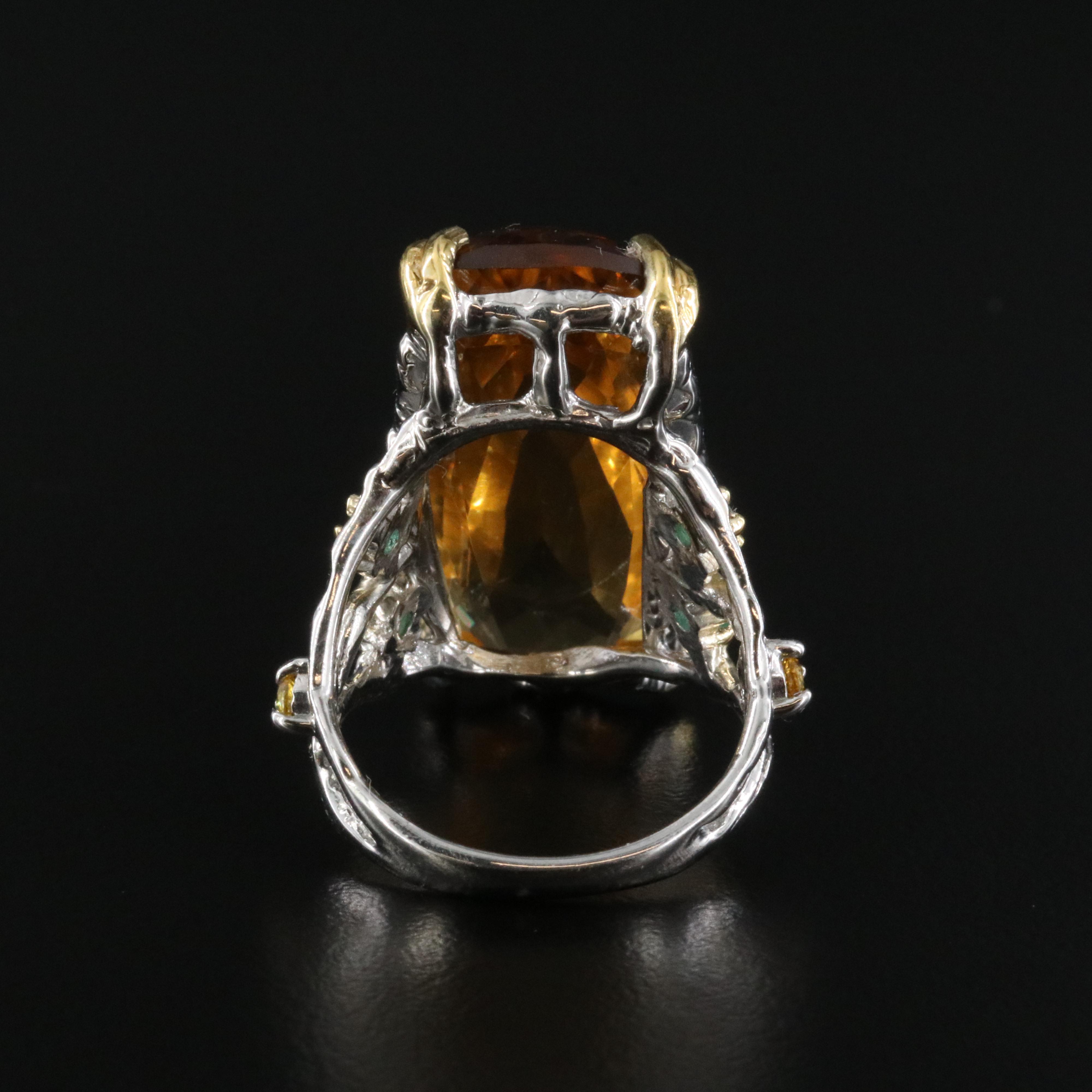 Sterling Citrine and Emerald RIng