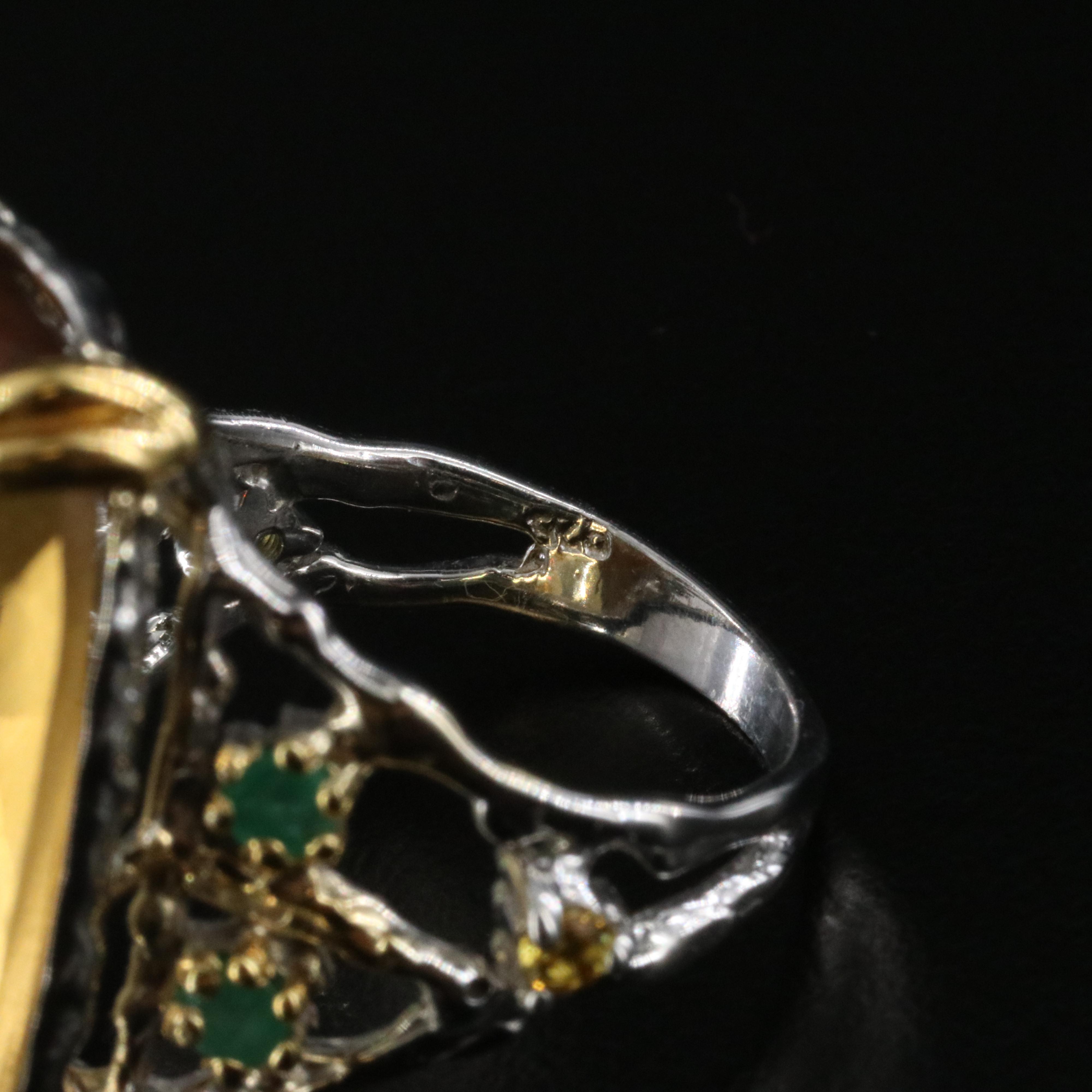 Sterling Citrine and Emerald RIng
