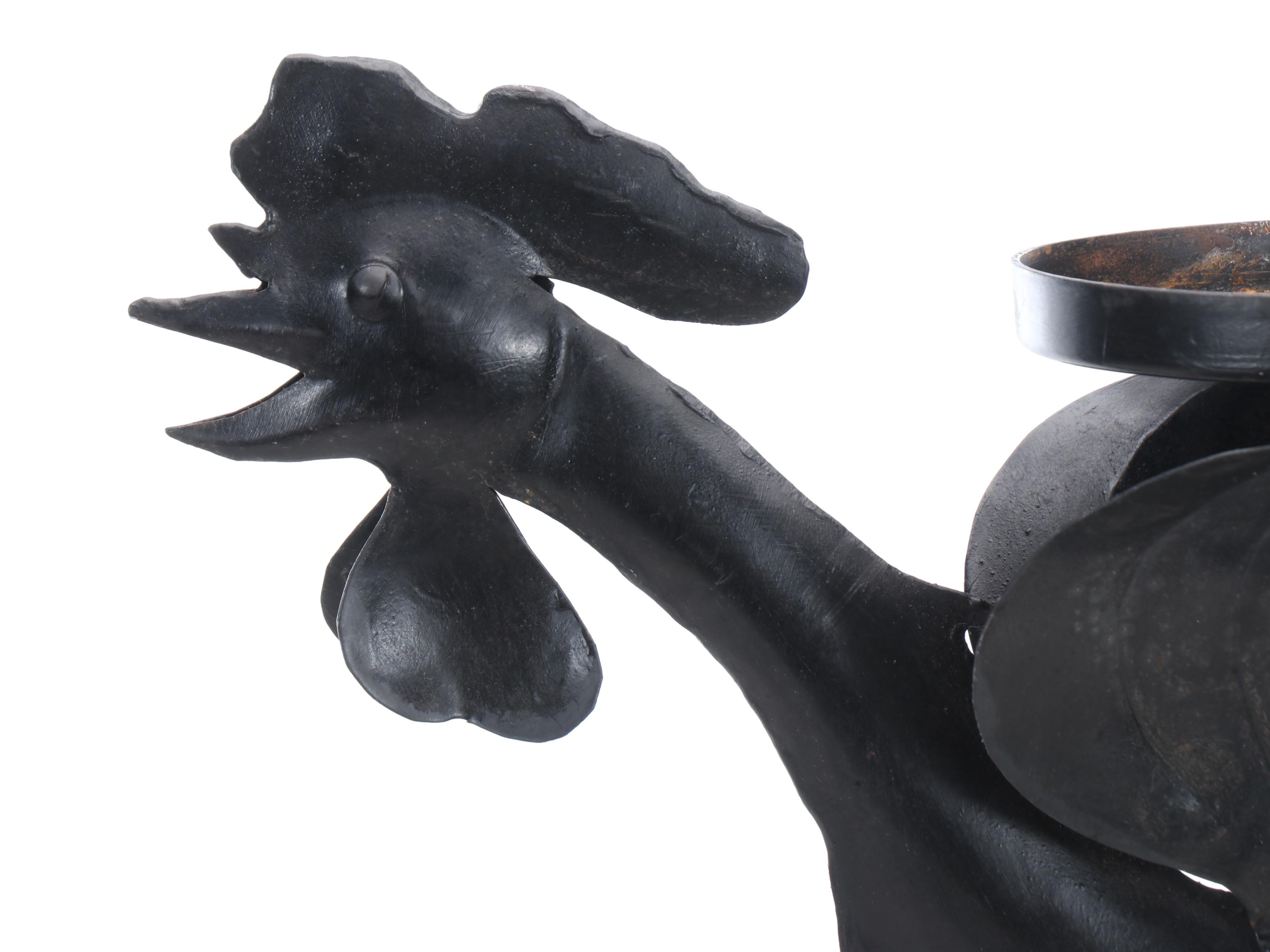 Folk Art Style Wrought Iron Rooster Pillar Candle Holder