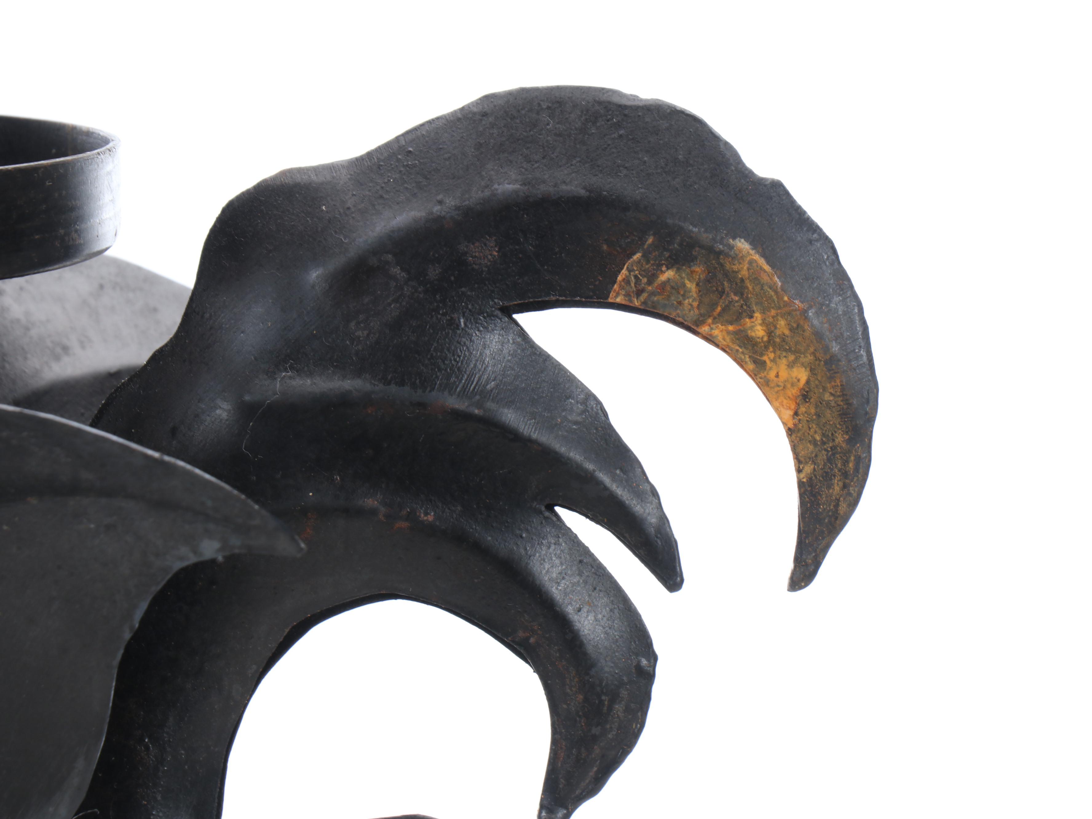 Folk Art Style Wrought Iron Rooster Pillar Candle Holder