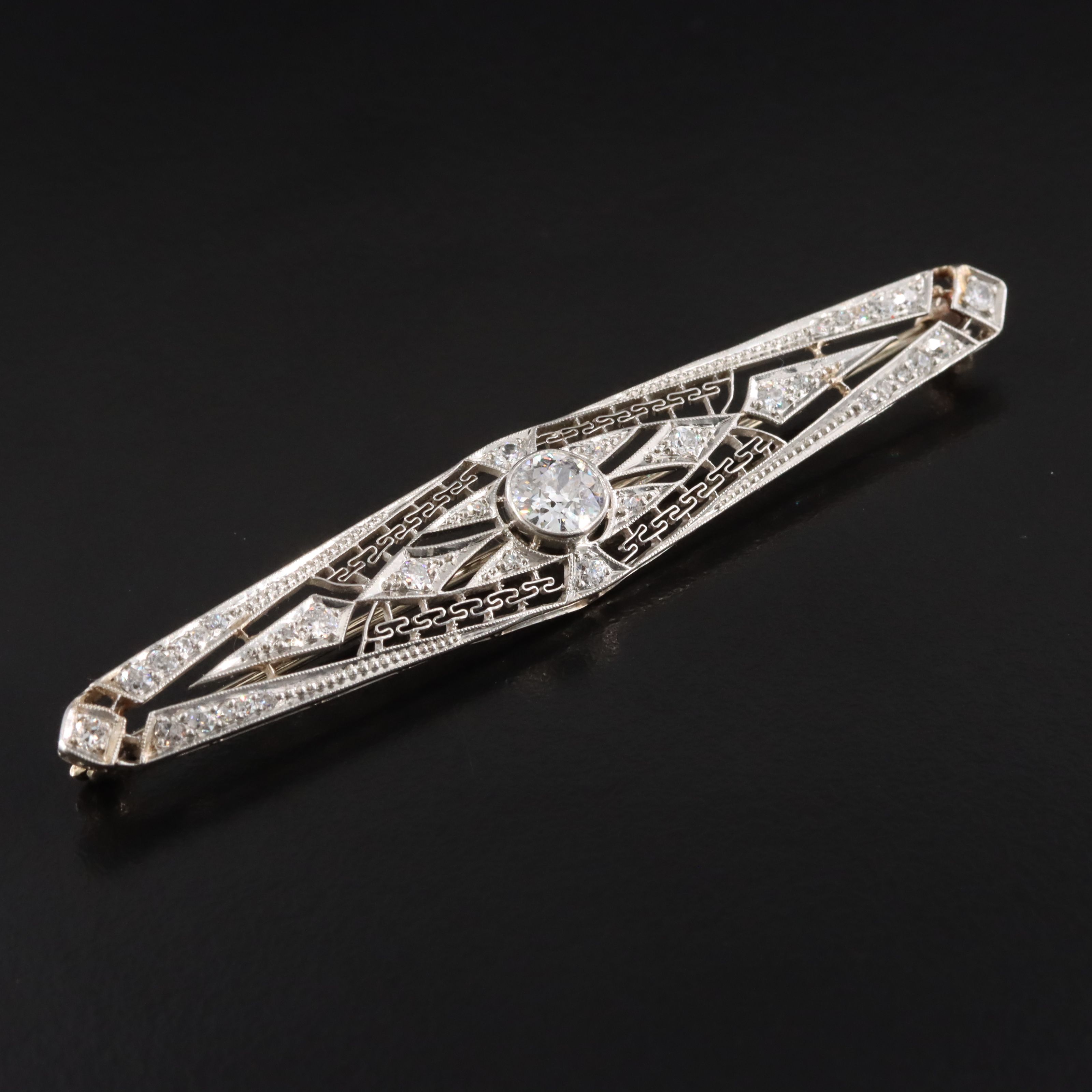 Antique Platinum 1.18 CTW Diamond Brooch