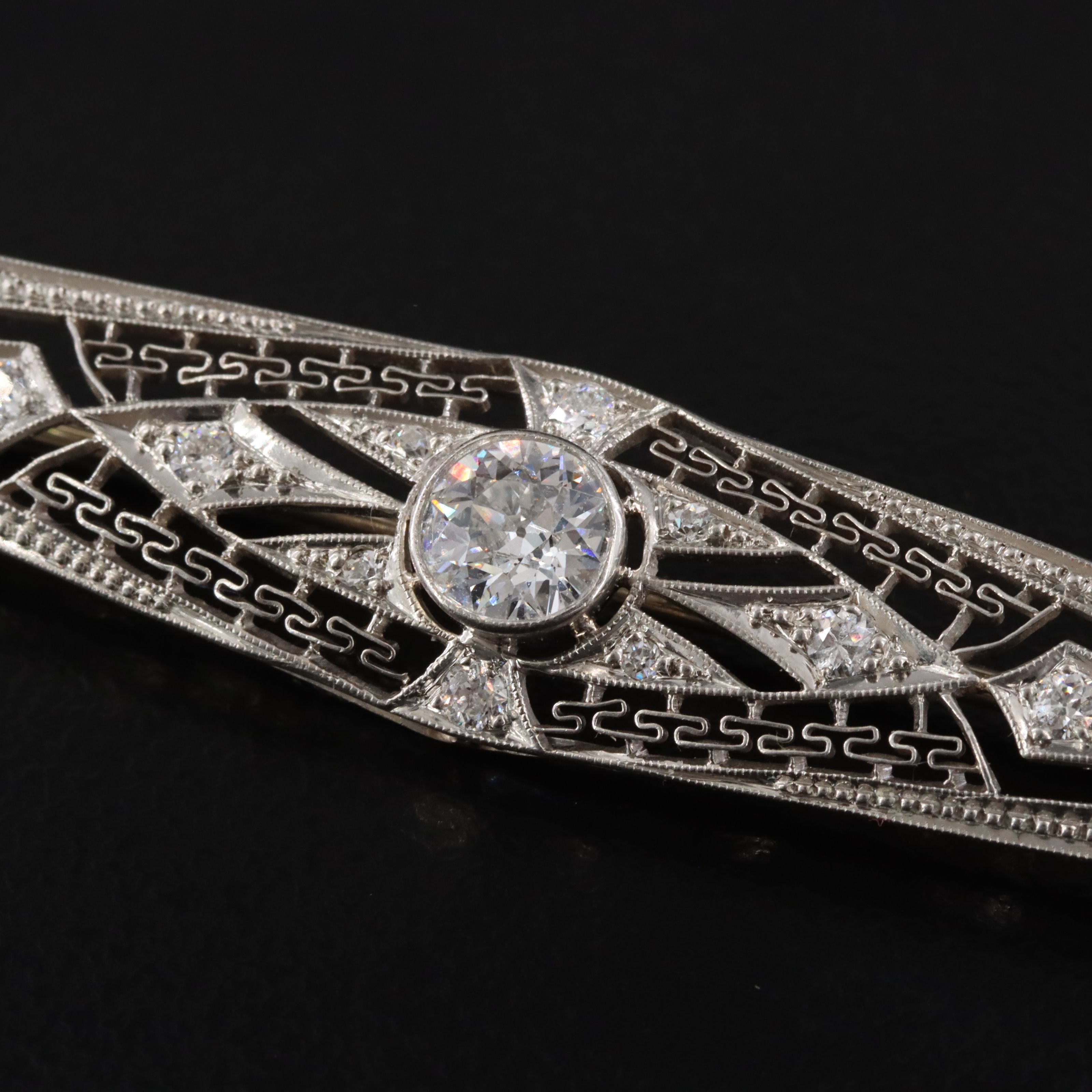 Antique Platinum 1.18 CTW Diamond Brooch