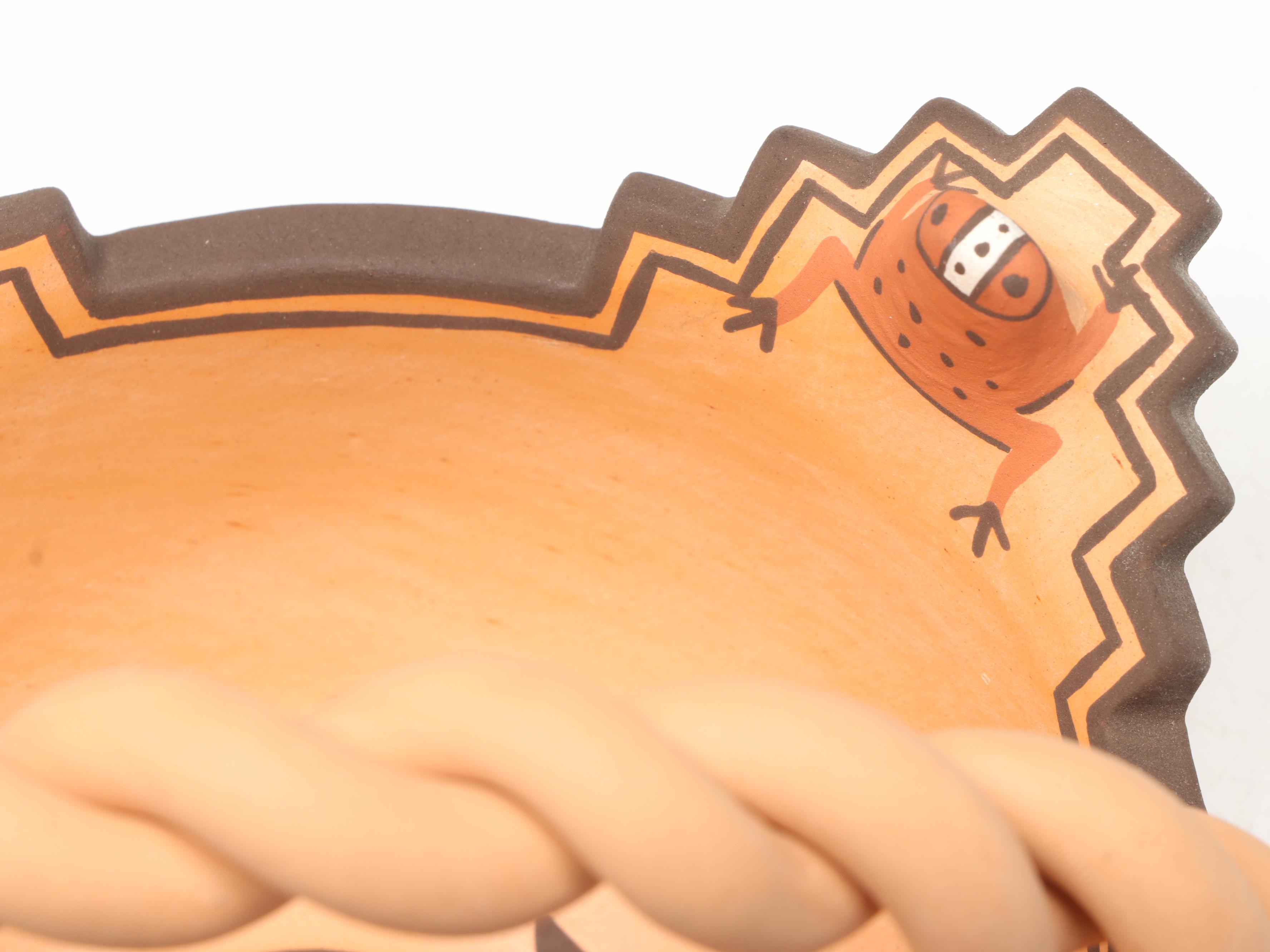 Agnes Peynetsa Zuni Pottery Basket with Lizard, Frogs, and Tadpoles, 2007