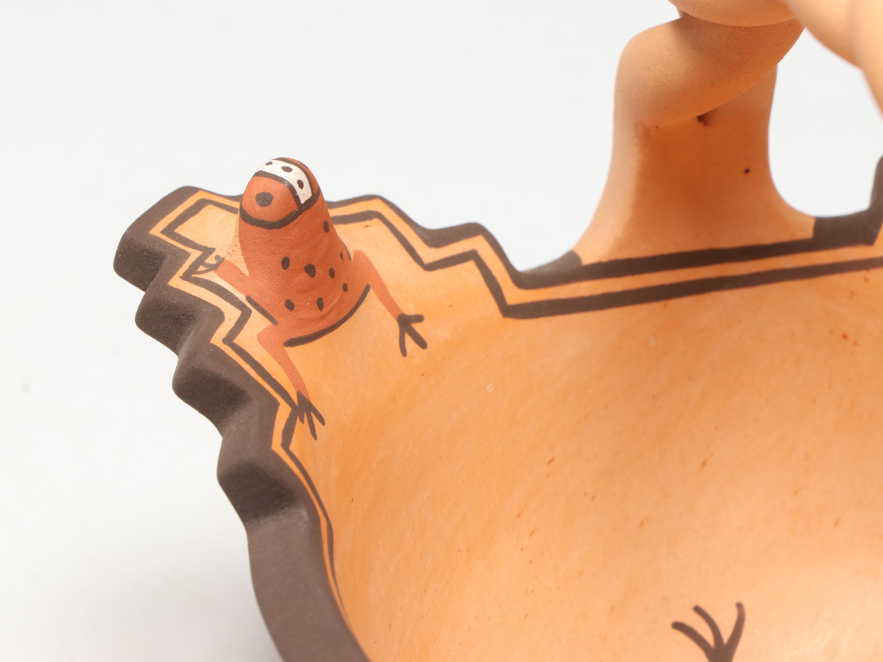 Agnes Peynetsa Zuni Pottery Basket with Lizard, Frogs, and Tadpoles, 2007