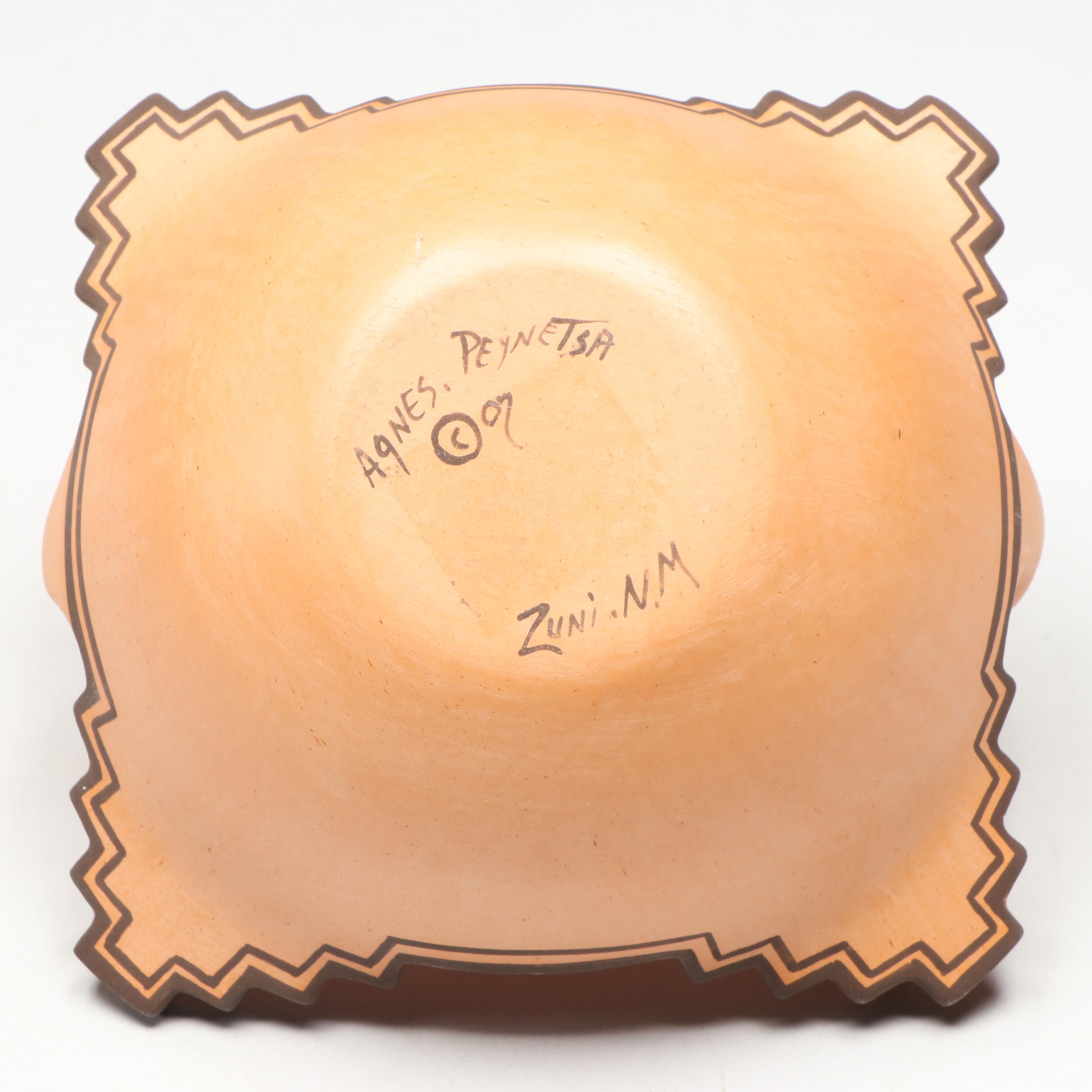 Agnes Peynetsa Zuni Pottery Basket with Lizard, Frogs, and Tadpoles, 2007