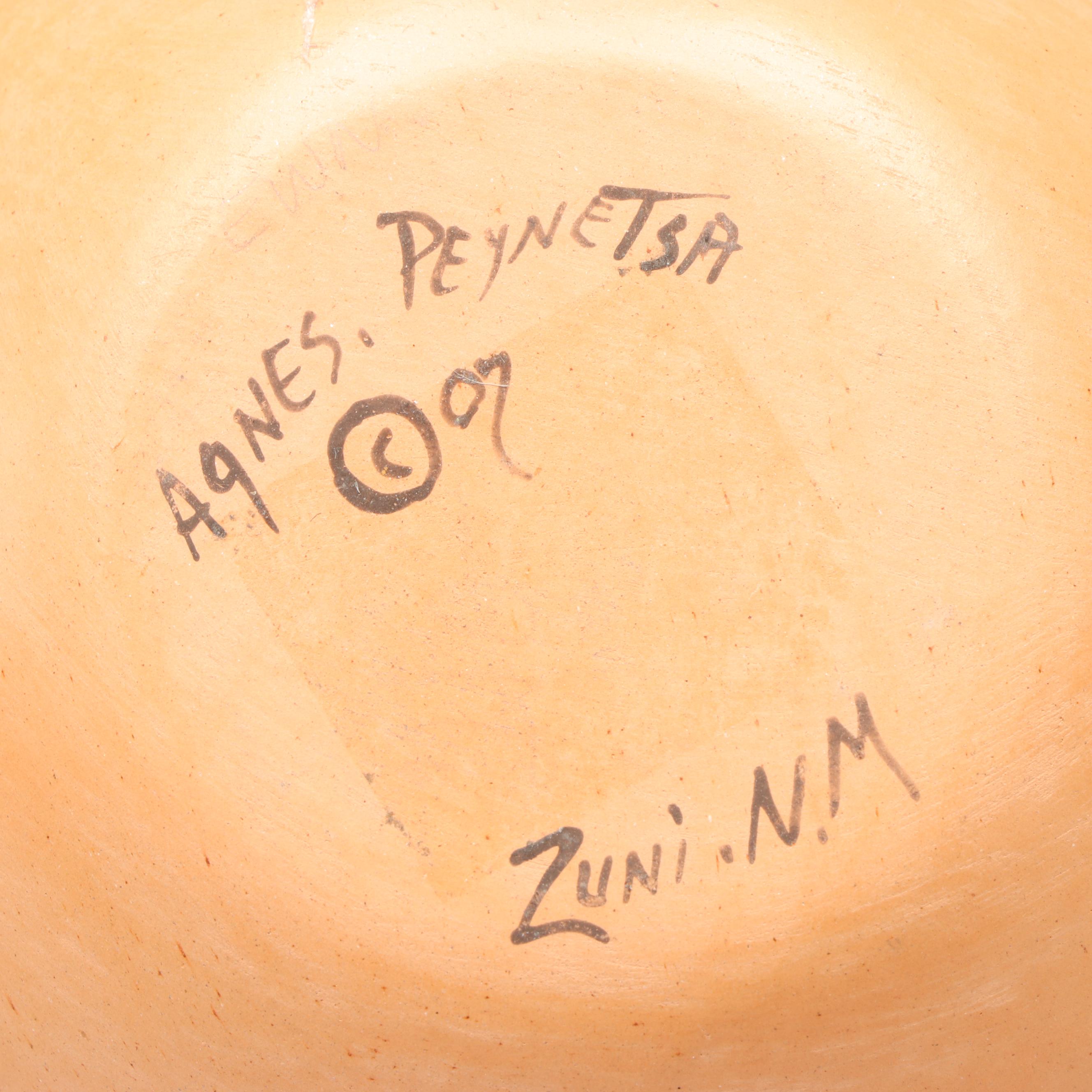 Agnes Peynetsa Zuni Pottery Basket with Lizard, Frogs, and Tadpoles, 2007