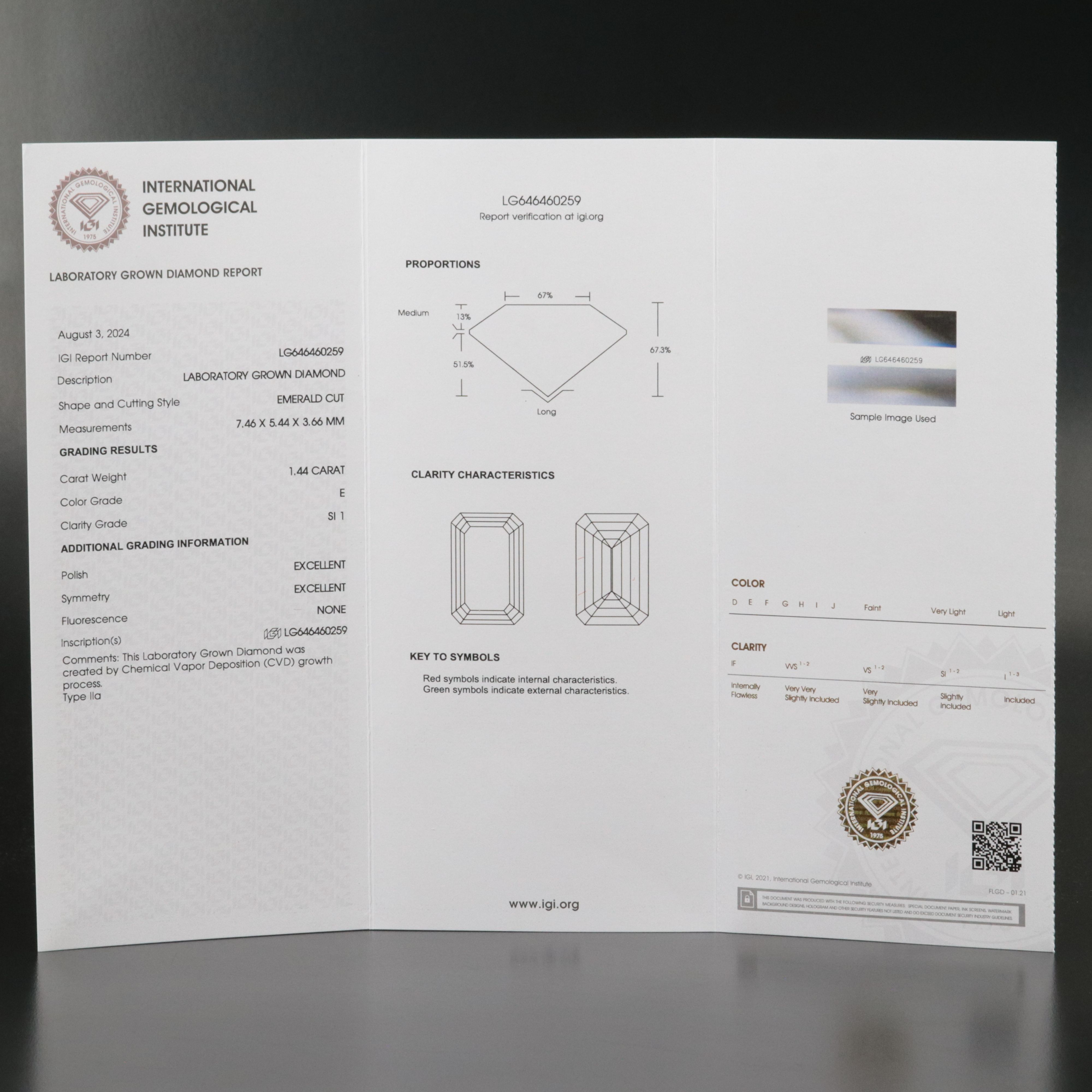 Loose 1.44 CT Lab Grown Diamond with IGI Report