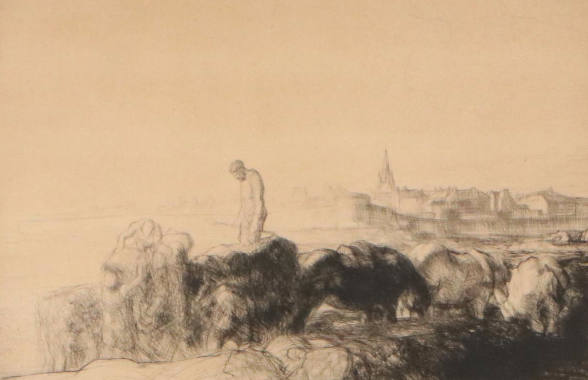 Edmund Blampied Drypoint Etching "Loading Vraic," 1926