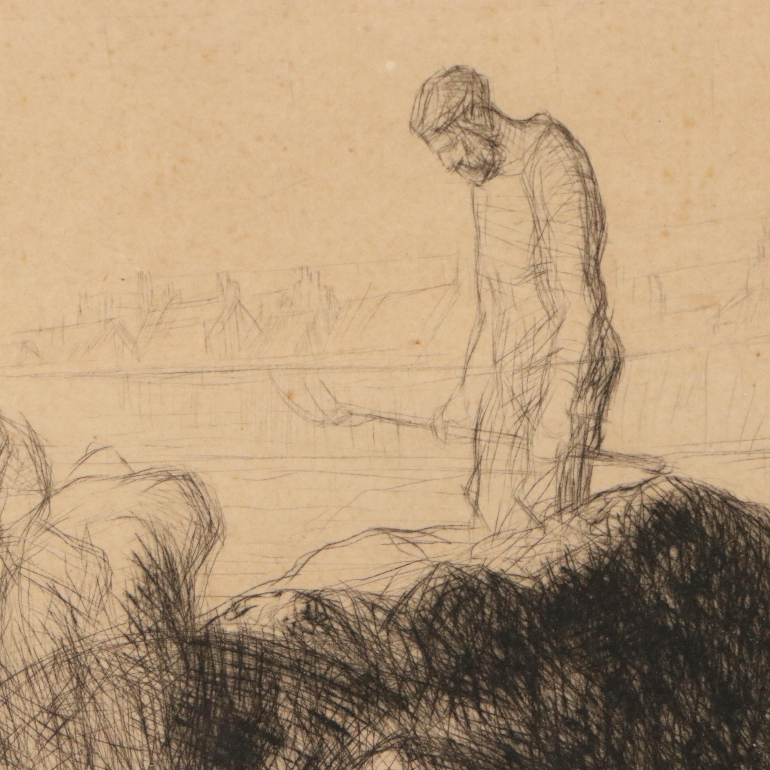 Edmund Blampied Drypoint Etching "Loading Vraic," 1926