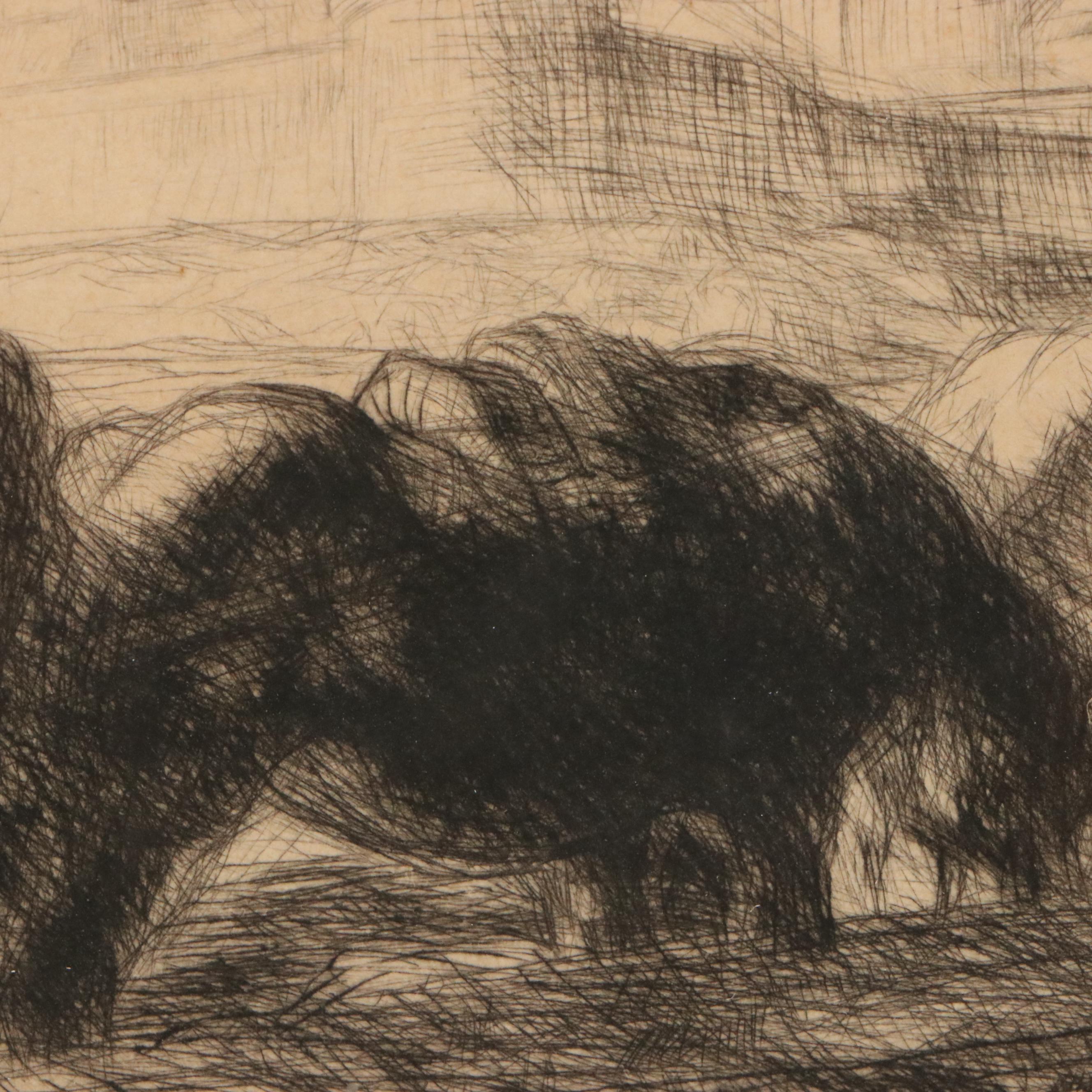 Edmund Blampied Drypoint Etching "Loading Vraic," 1926