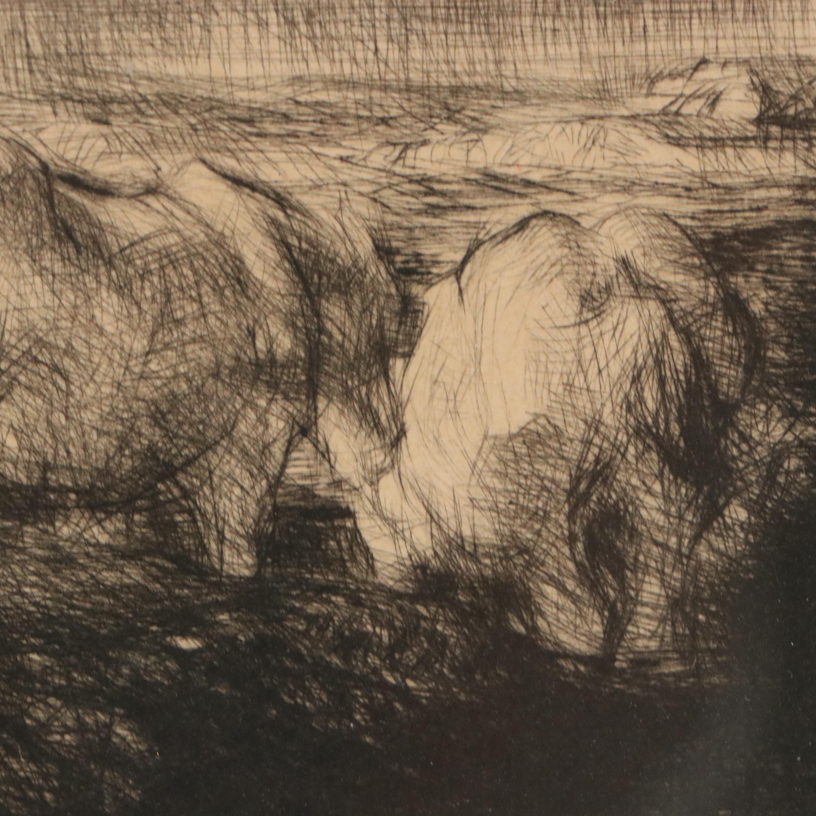 Edmund Blampied Drypoint Etching "Loading Vraic," 1926