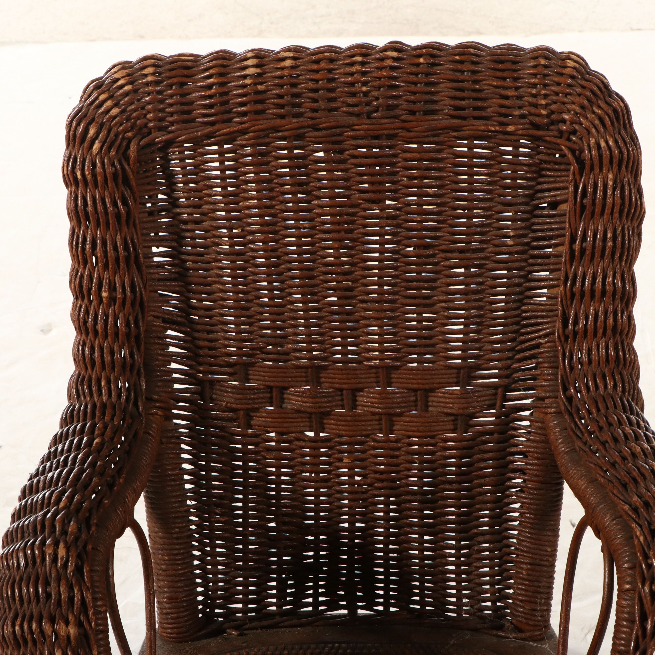 Late Victorian Paper Rush Wicker Child's Rocking Chair with Woven Cane Seat