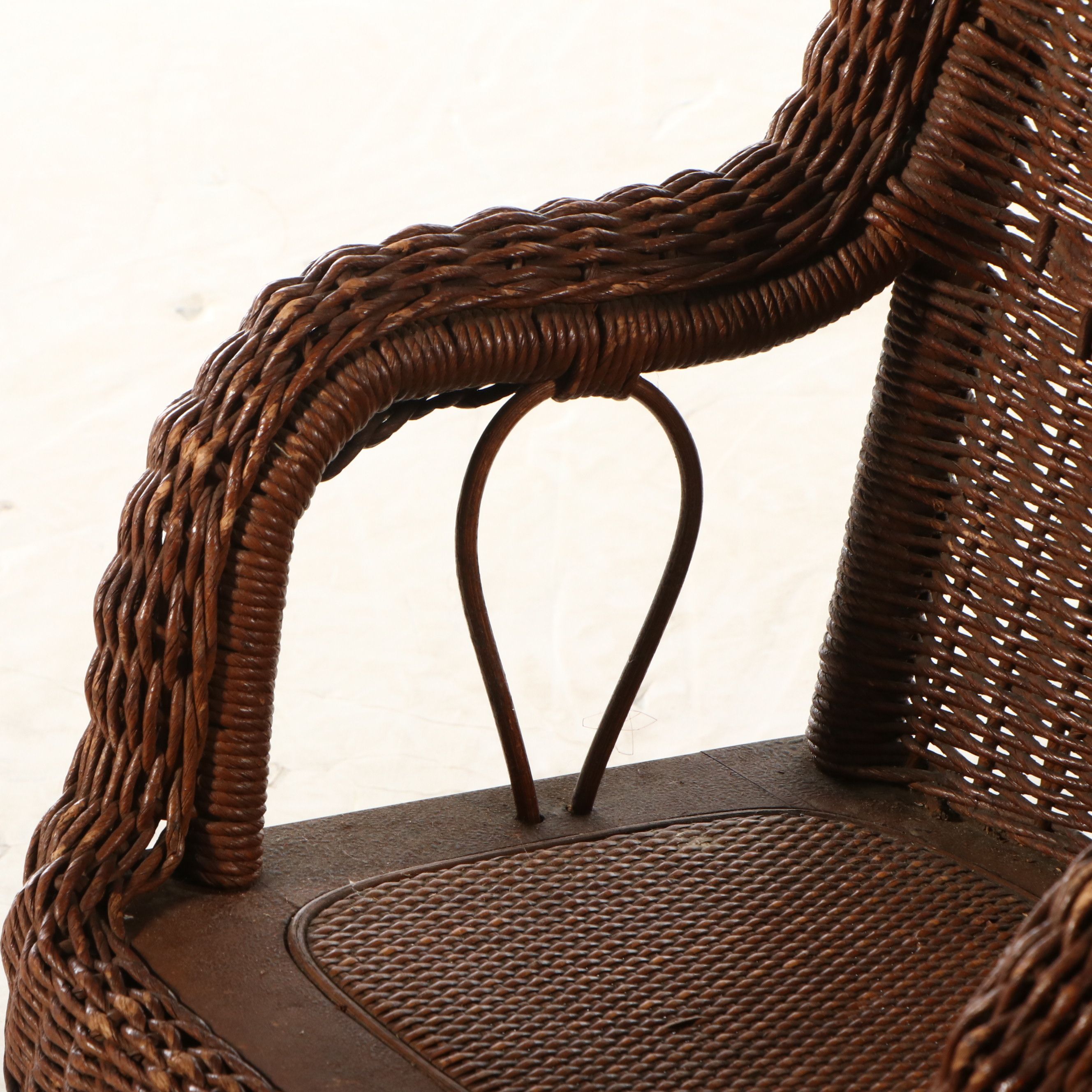 Late Victorian Paper Rush Wicker Child's Rocking Chair with Woven Cane Seat