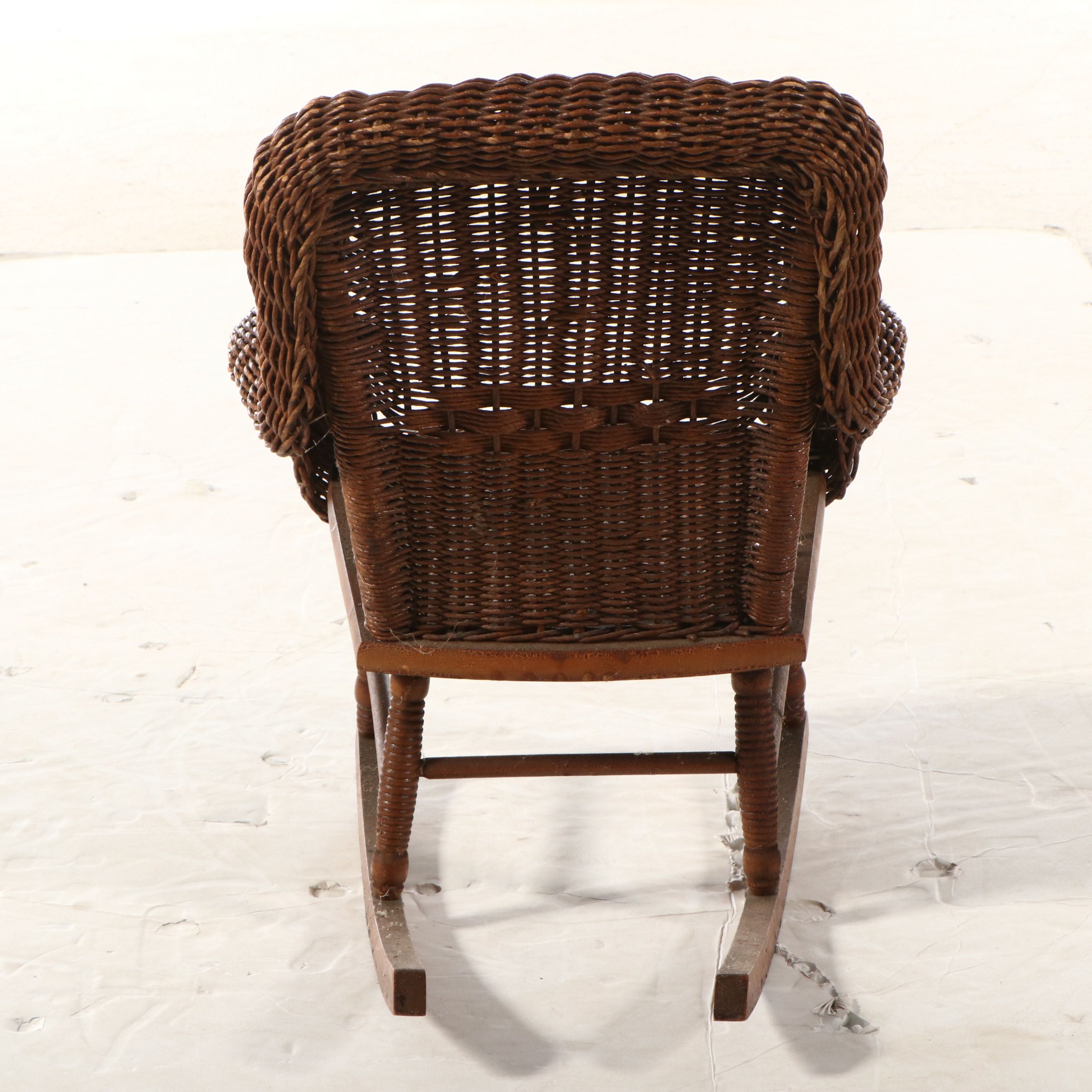 Late Victorian Paper Rush Wicker Child's Rocking Chair with Woven Cane Seat
