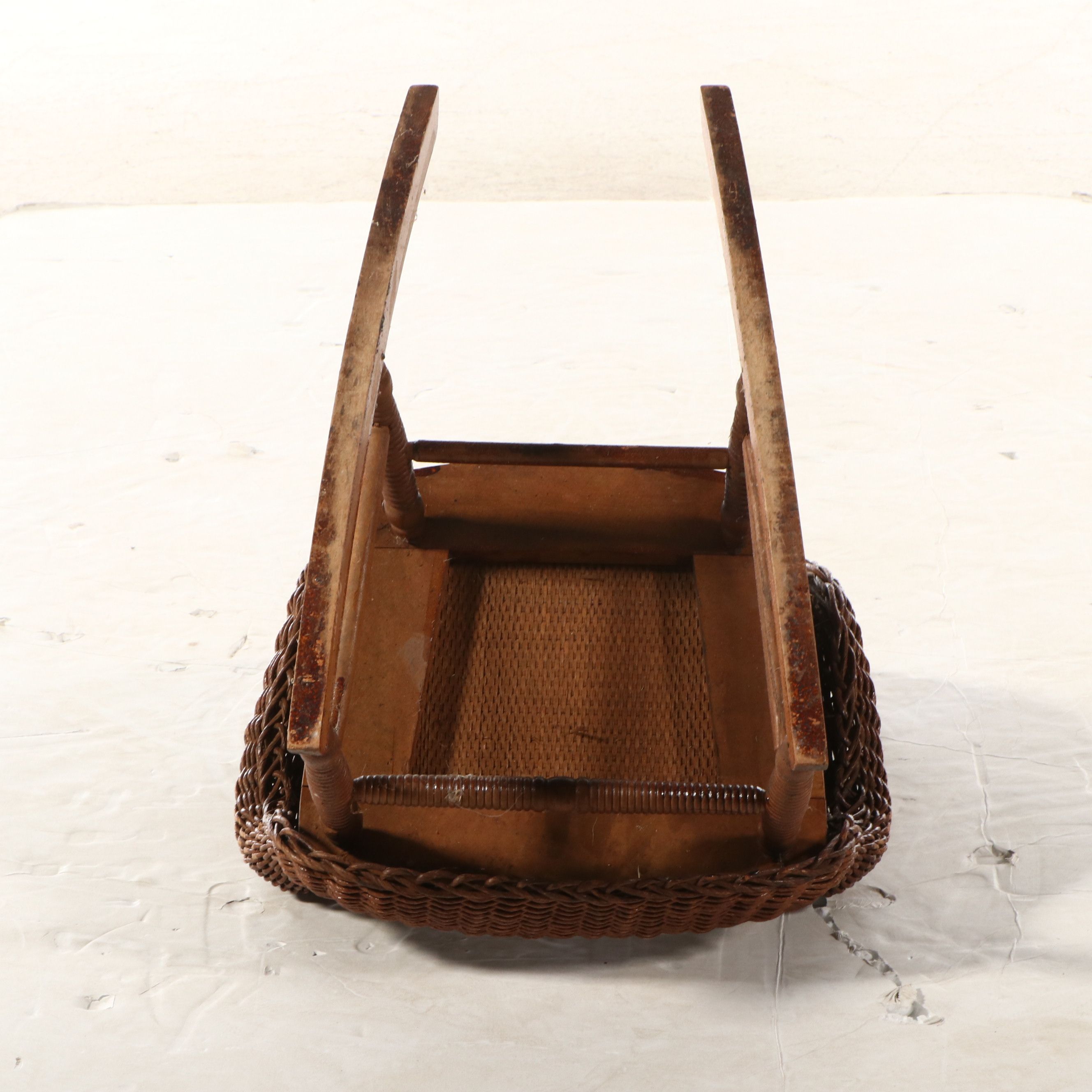 Late Victorian Paper Rush Wicker Child's Rocking Chair with Woven Cane Seat