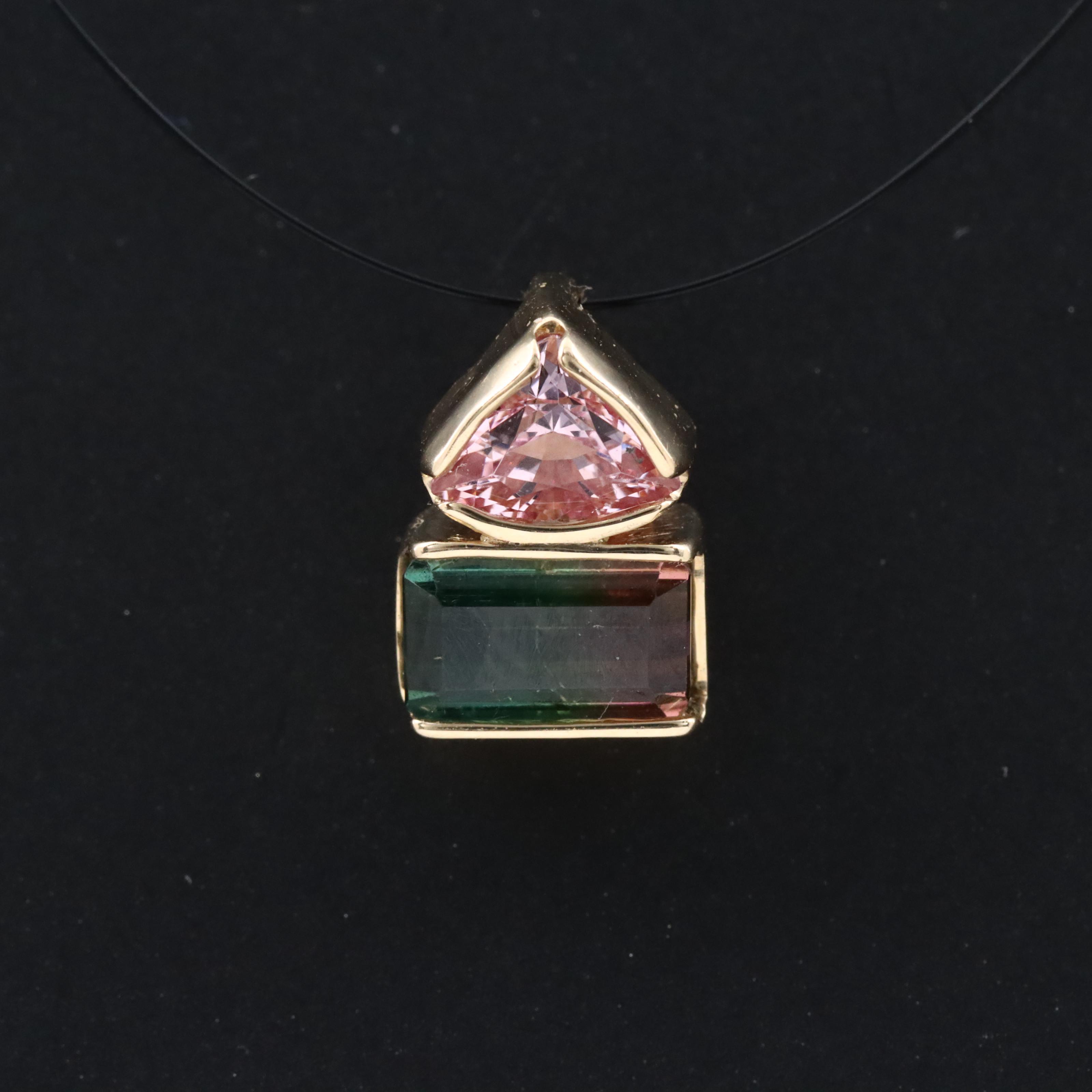14K Bi-Color Tourmaline and Spinel Pendant