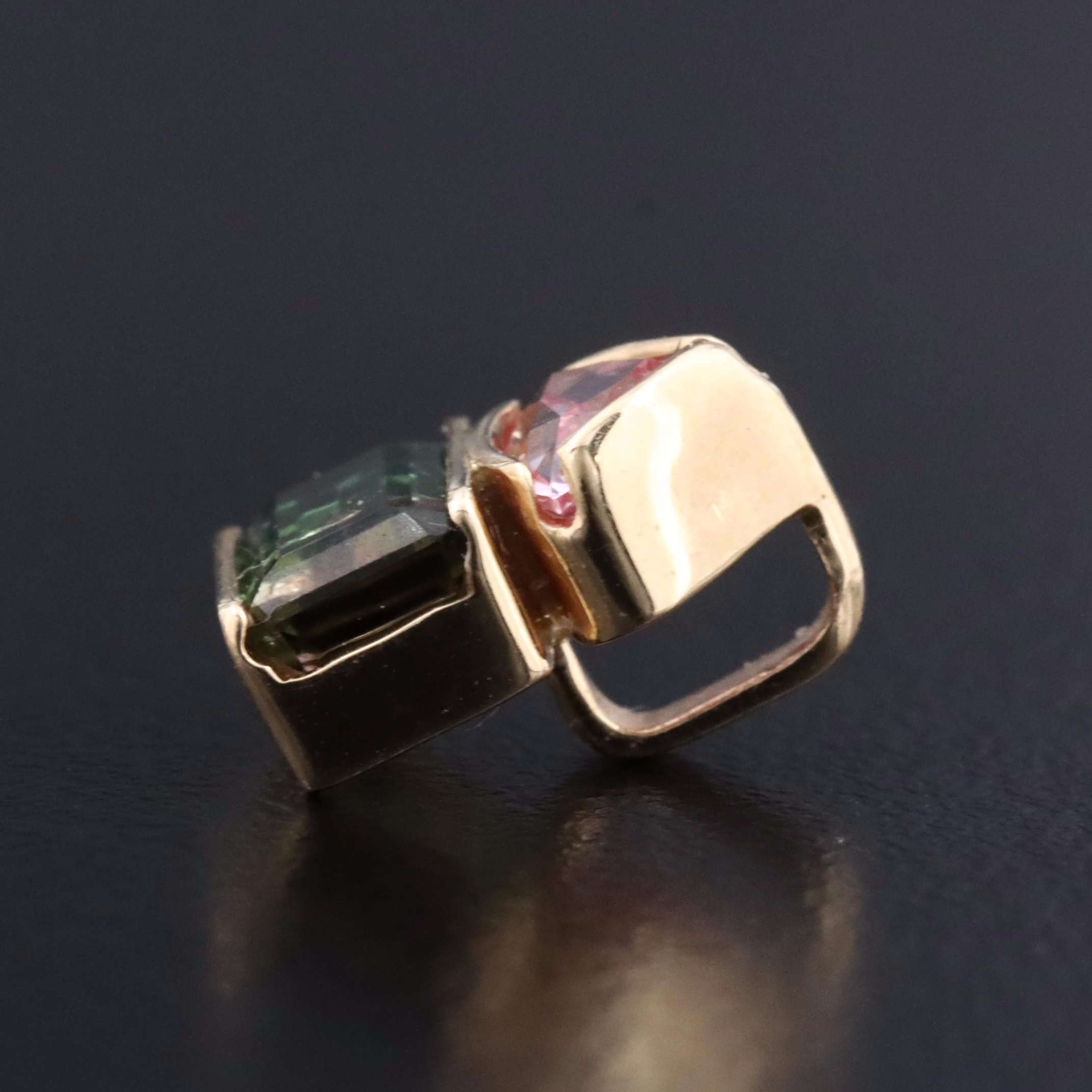 14K Bi-Color Tourmaline and Spinel Pendant