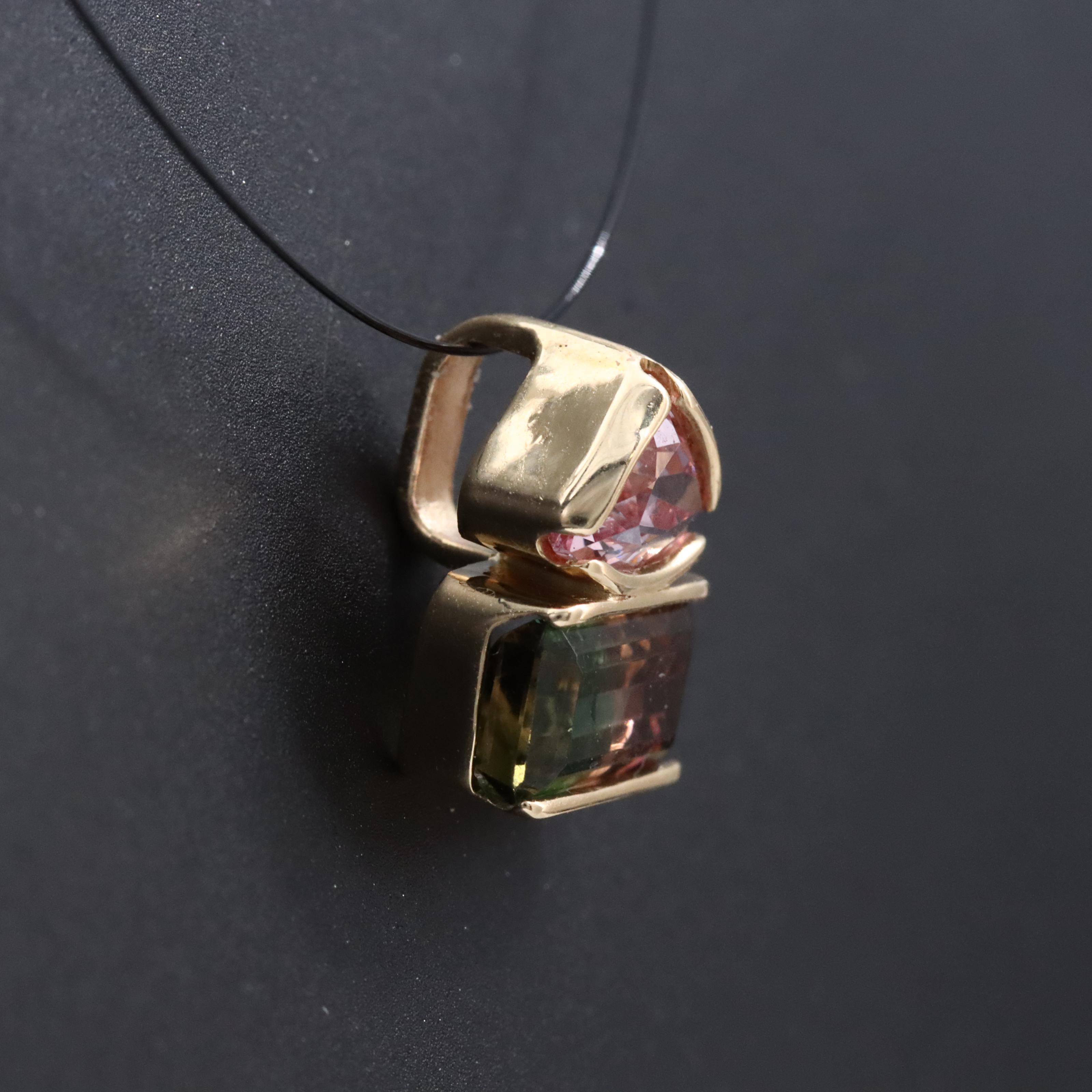 14K Bi-Color Tourmaline and Spinel Pendant