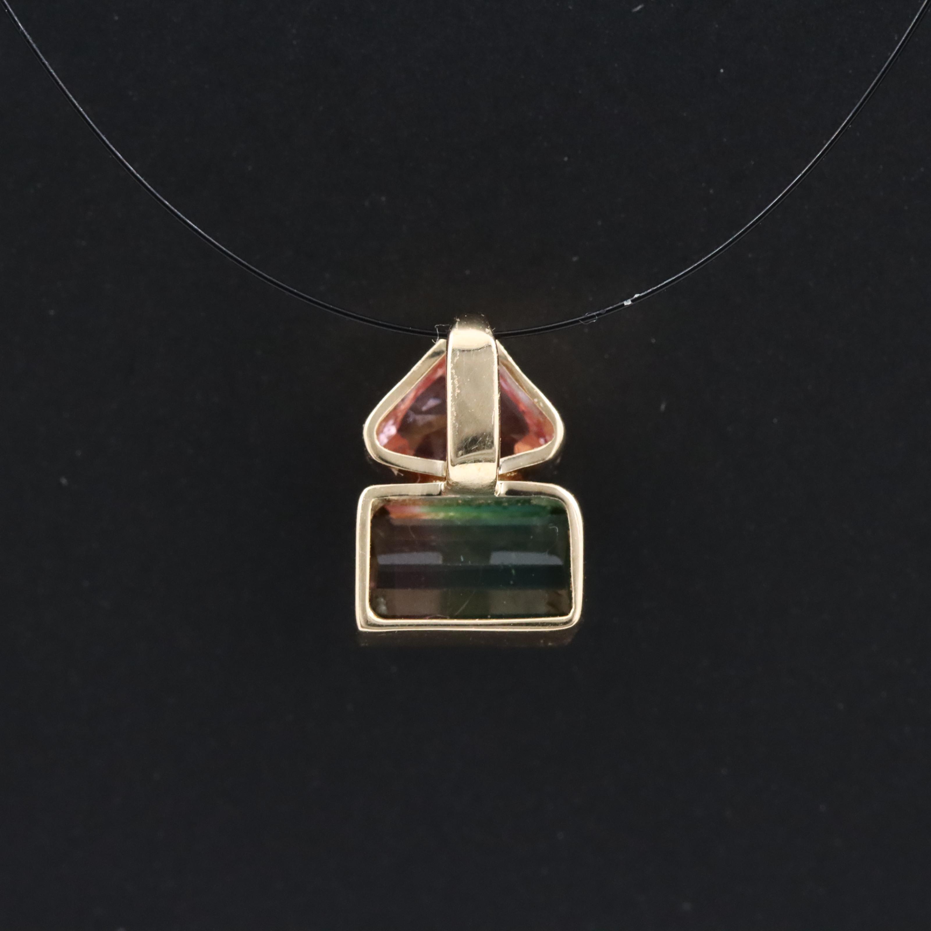 14K Bi-Color Tourmaline and Spinel Pendant