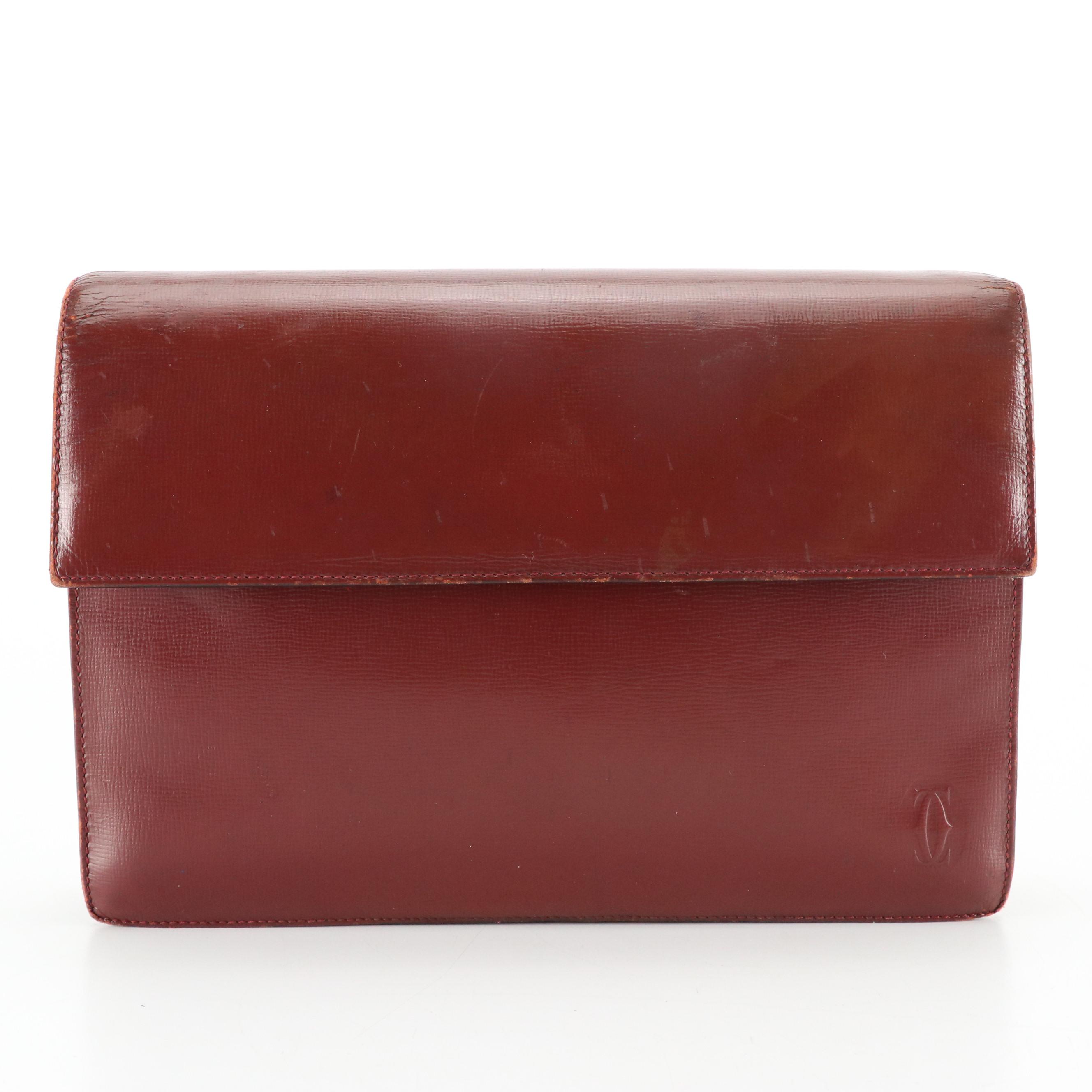 Cartier Flap Clutch in Textured Burgundy Leather
