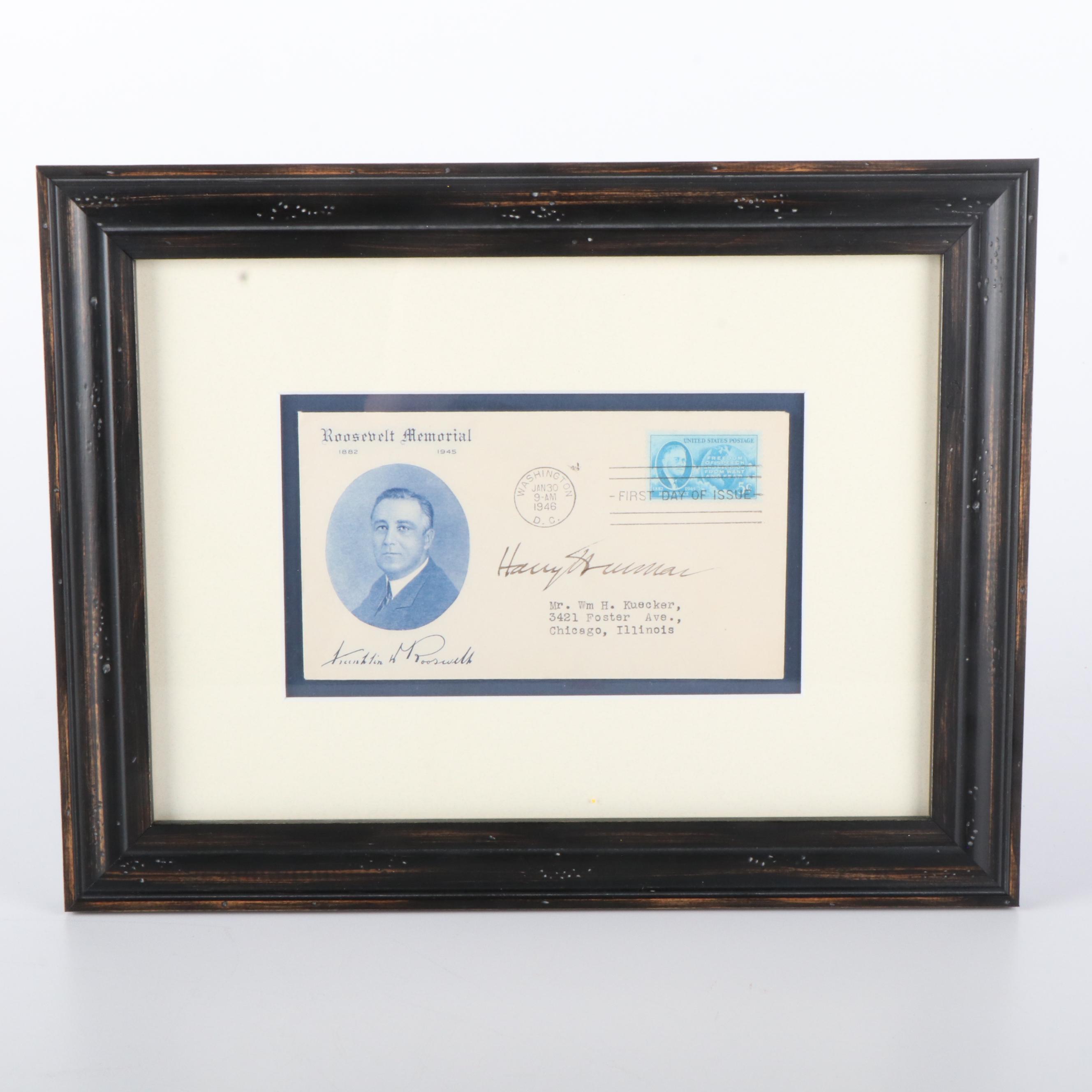 Harry S. Truman Signed Franklin D. Roosevelt Memorial Cachet with Display