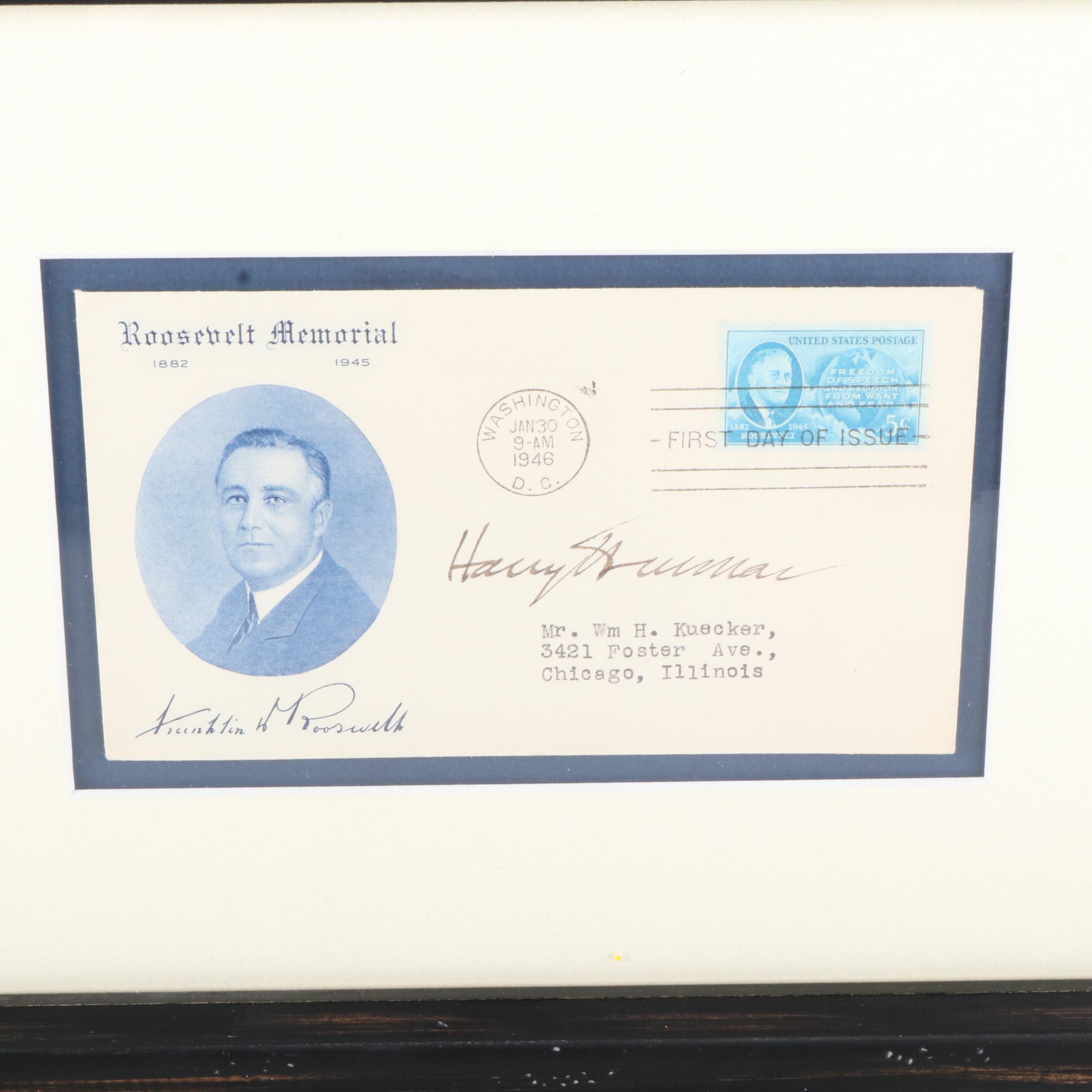 Harry S. Truman Signed Franklin D. Roosevelt Memorial Cachet with Display
